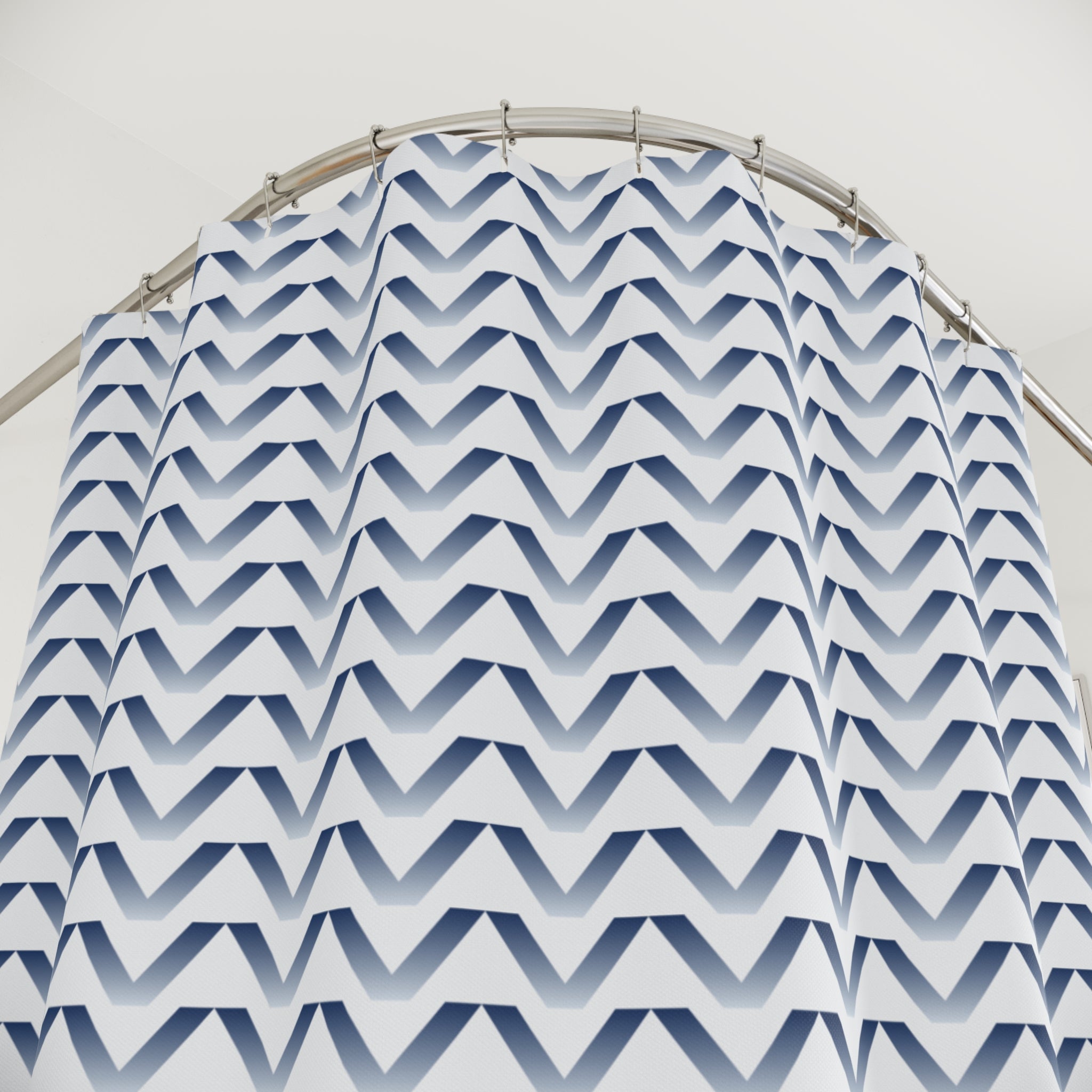 Blue and White Gradient Chevron Shower Curtain