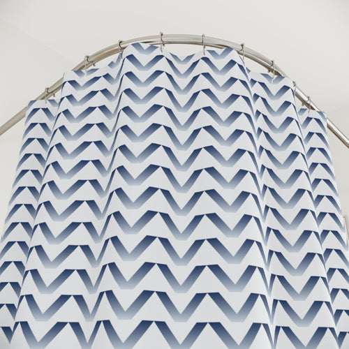 Blue and White Gradient Chevron Shower Curtain
