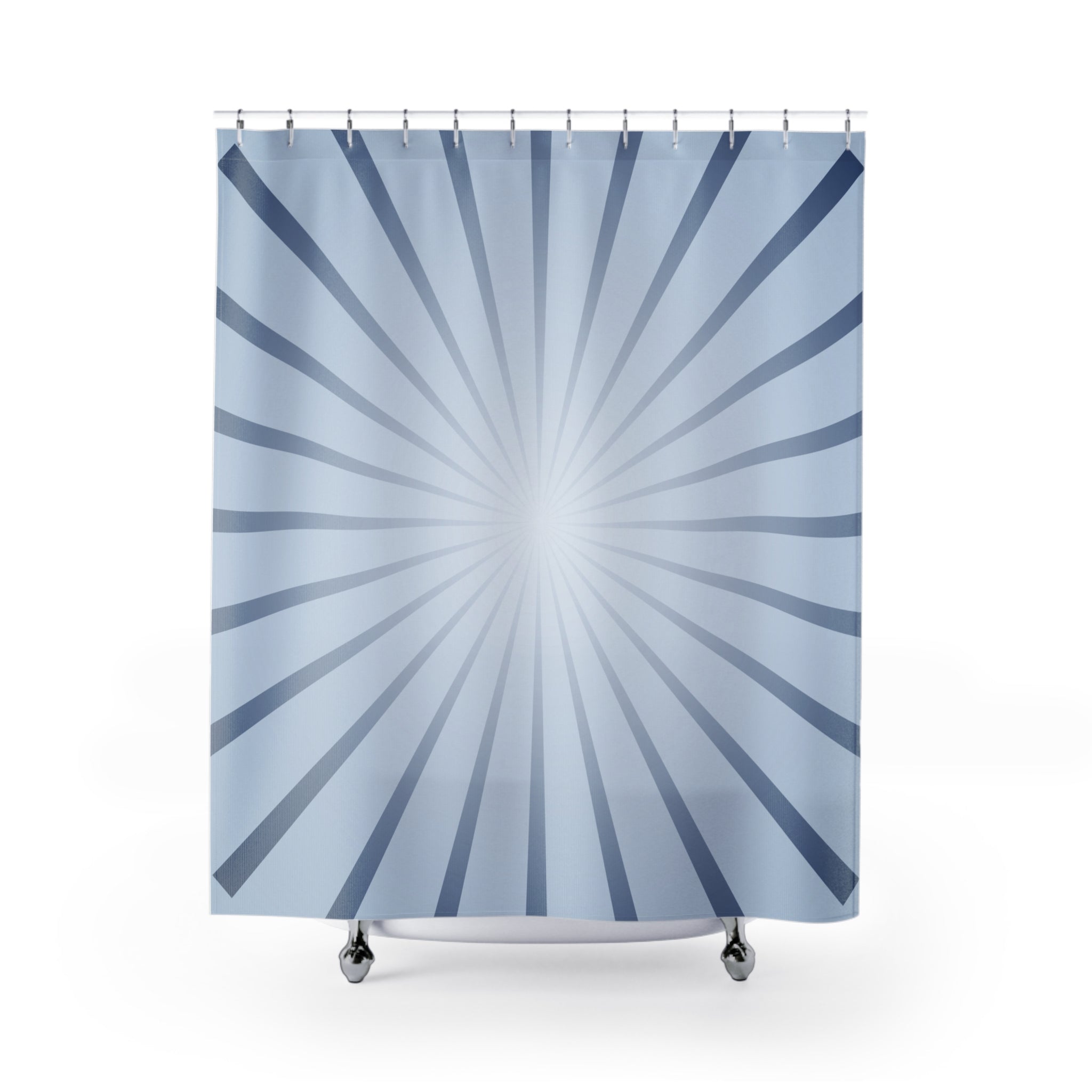 Blue and White Sun Ray Burst Shower Curtain