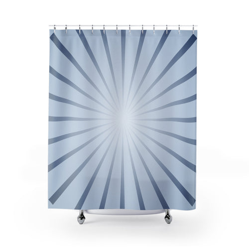 Blue and White Sun Ray Burst Shower Curtain