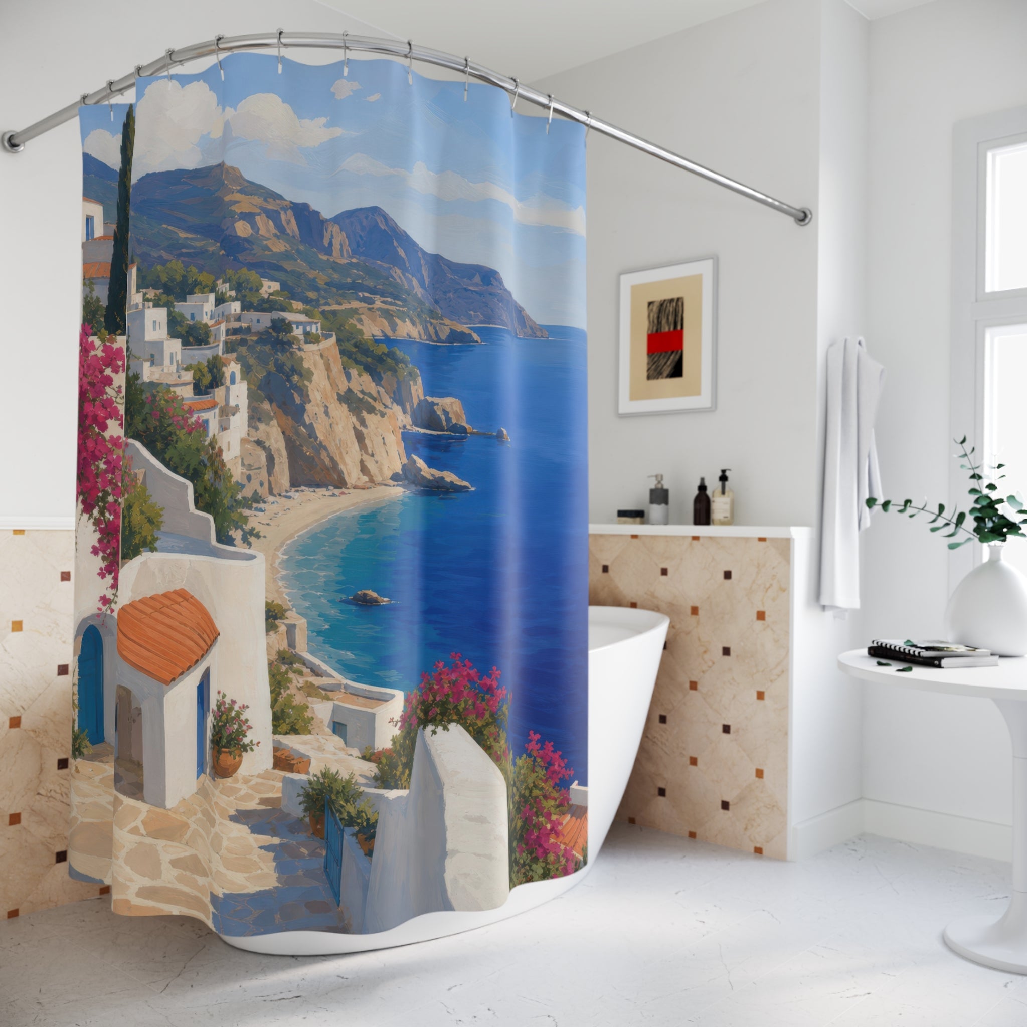 Mediterranean Cove Beachy Shower Curtain