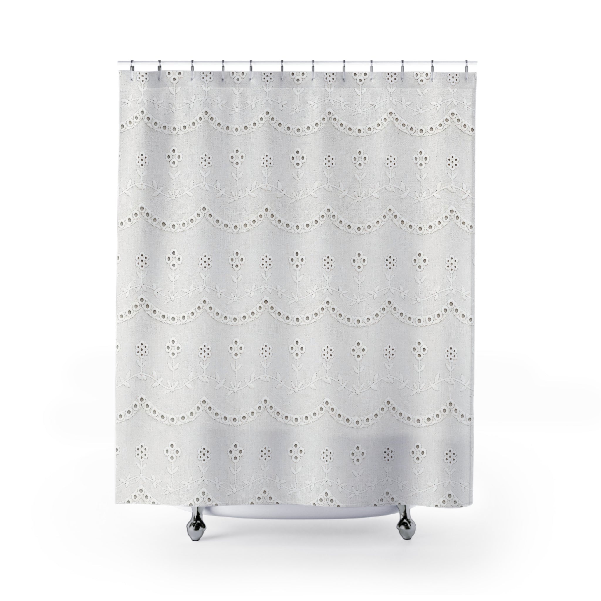 White Eyelet Look Shower Curtain