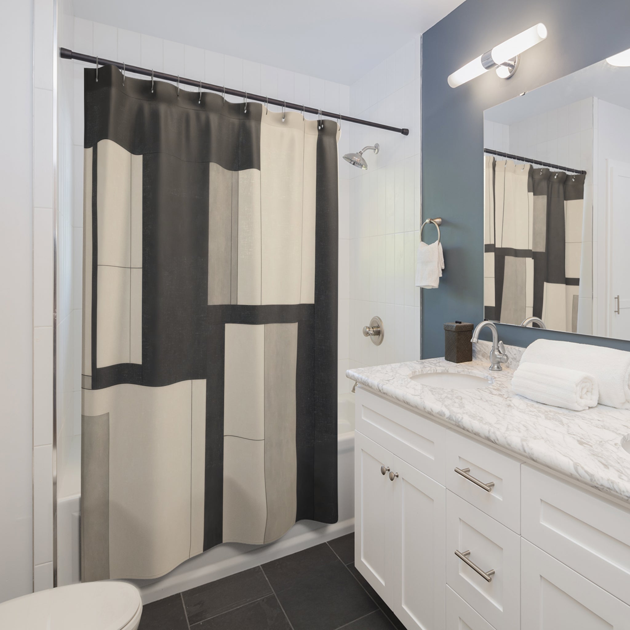 Modern Geometric Black Shower Curtain