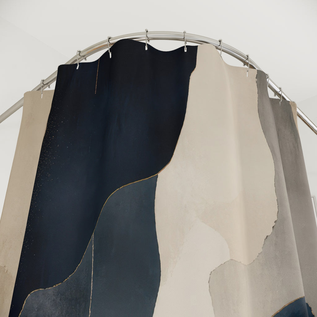 Beige Gray Abstract Black Shower Curtain