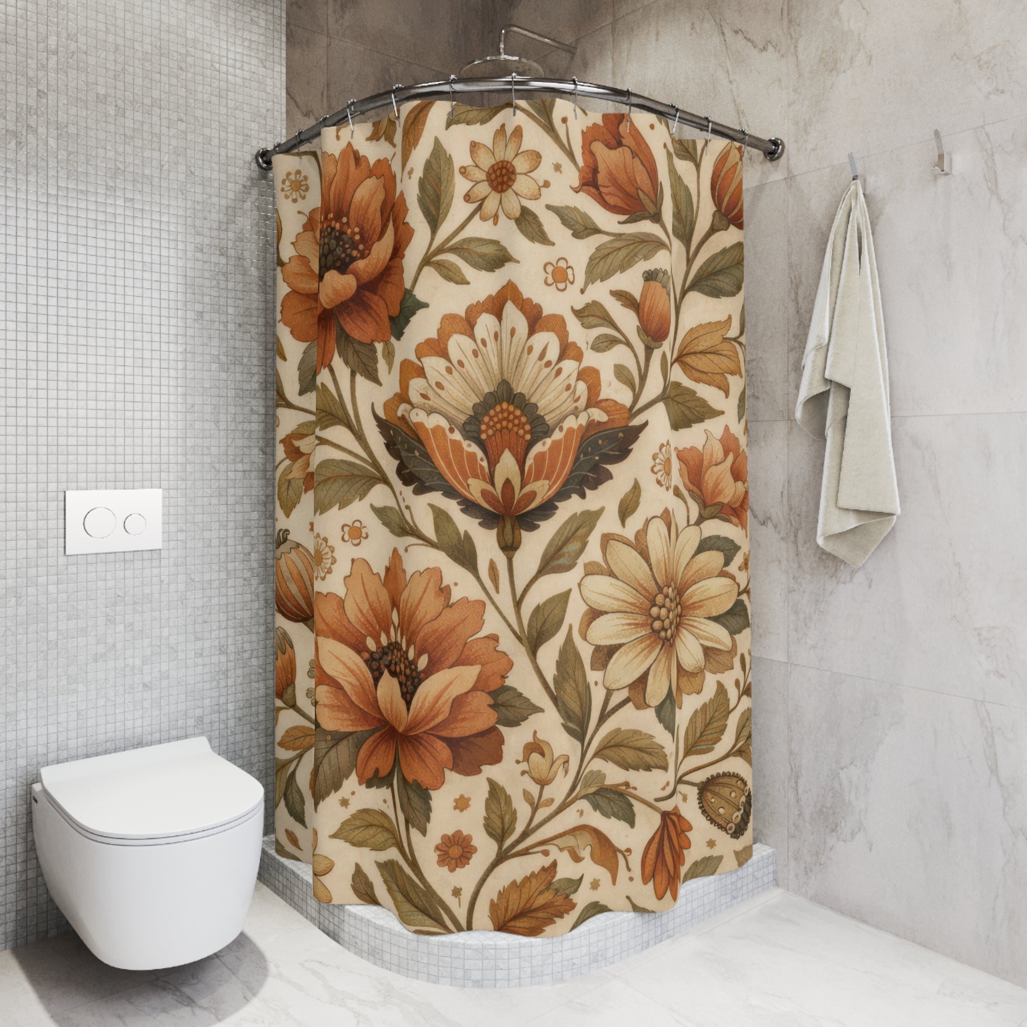 Boho Floral Shower Curtain – Terracotta Ivory Botanical