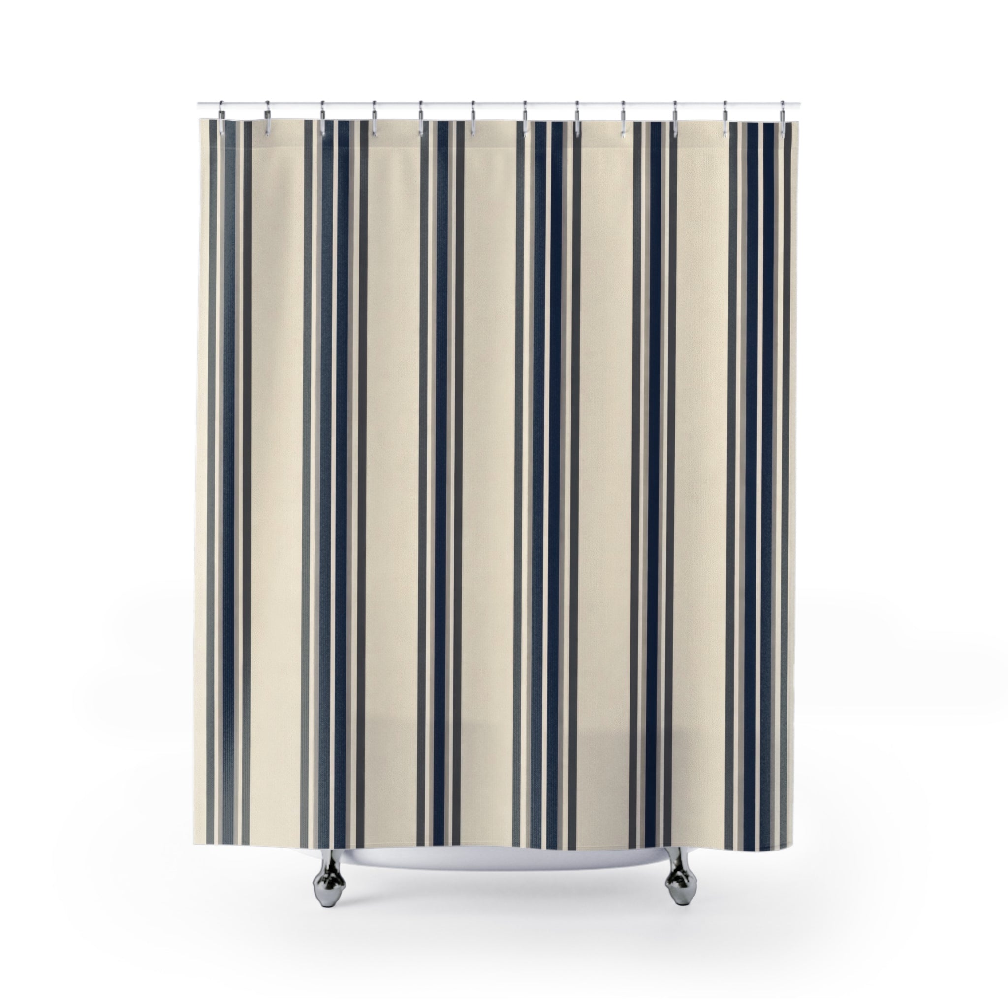 Deep Navy Ticking Stripe Shower Curtain