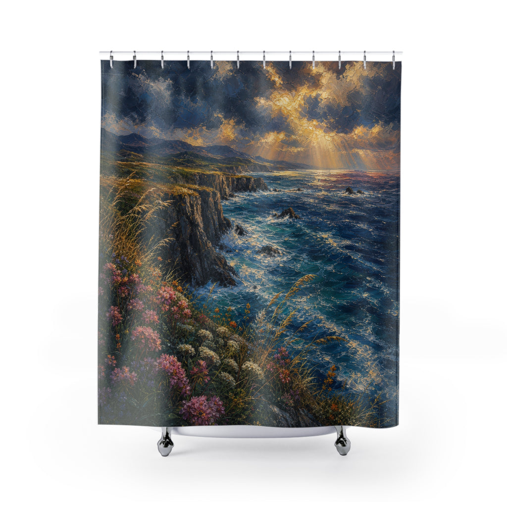 Oil Sea Cliffs Wild Grass Shower Curtain
