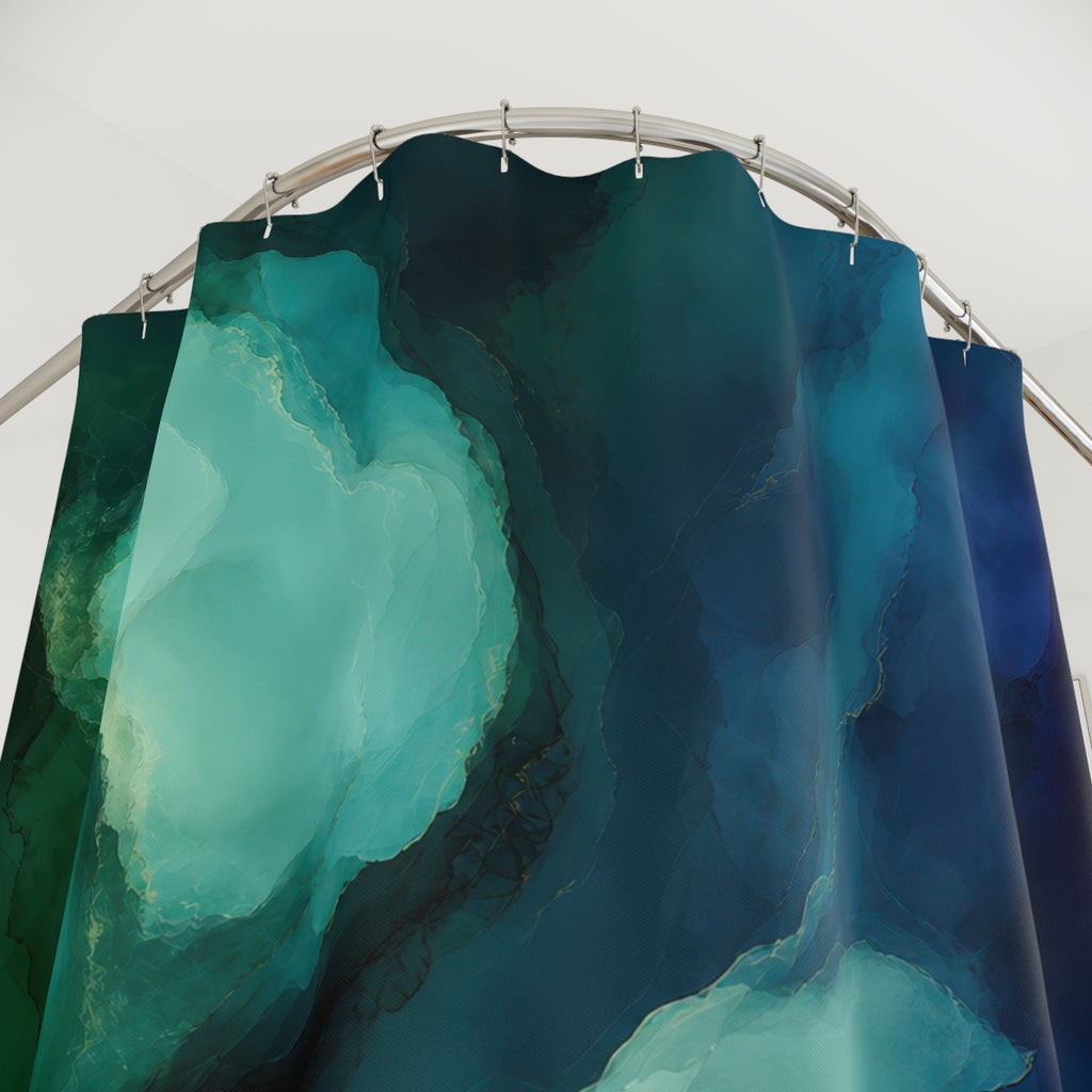 Emerald Indigo Fluid Abstract Shower Curtain