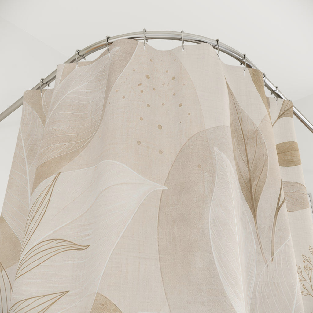 Light Beige Shower Curtain, Ivory Botanical Leaf Bath Decor, Neutral Cream Taupe Pattern, Elegant Spa Guest Bathroom Decor, Warm Neutral