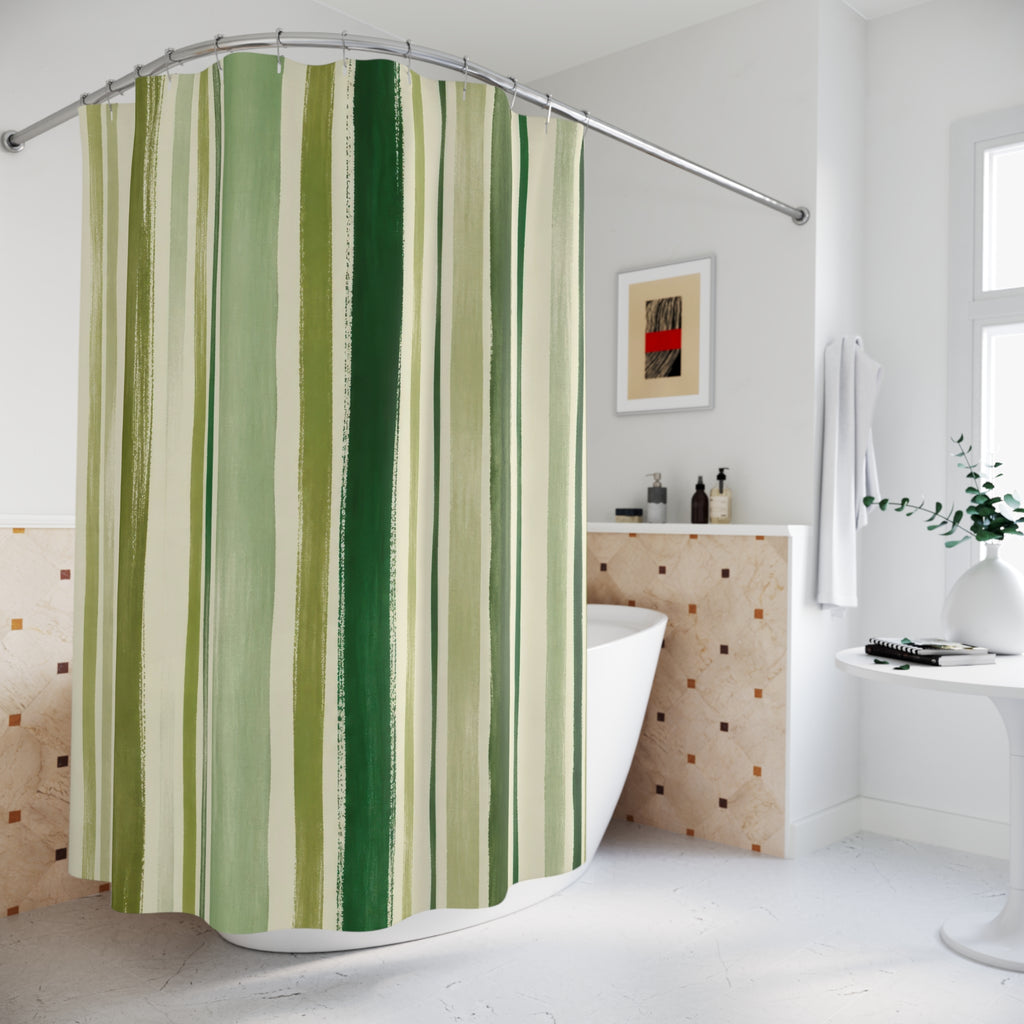 Sage Olive Watercolor Stripe Shower Curtain