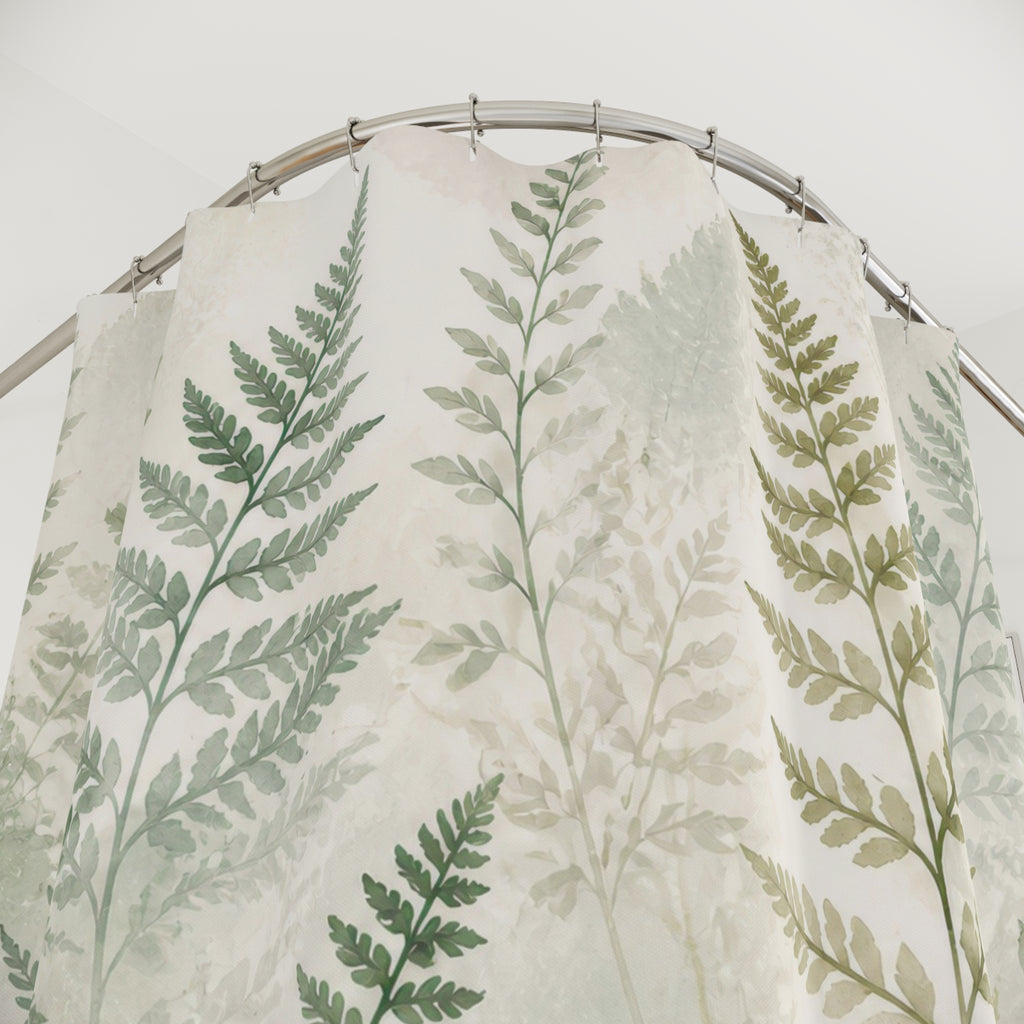 Soft Green Watercolor Fronds Shower Curtain