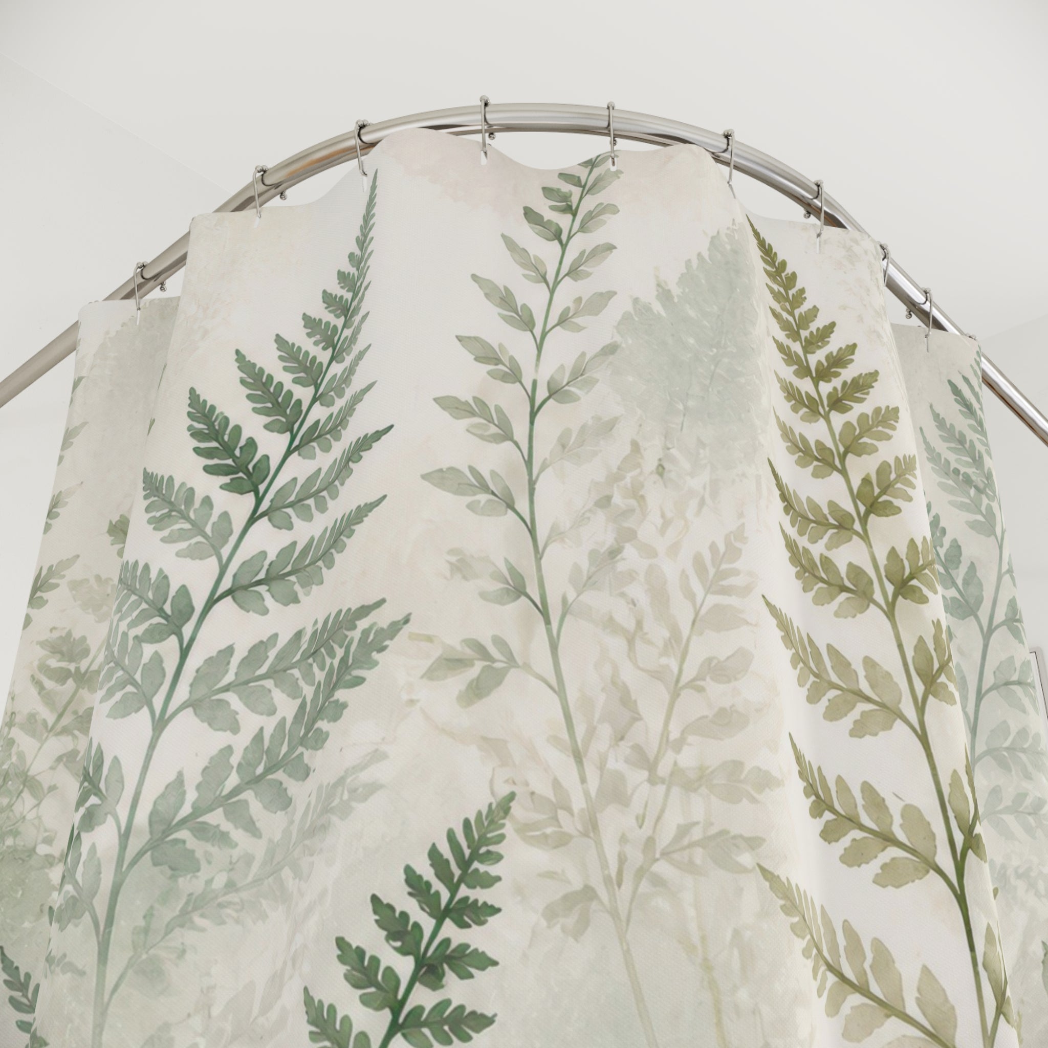 Soft Green Watercolor Fronds Shower Curtain