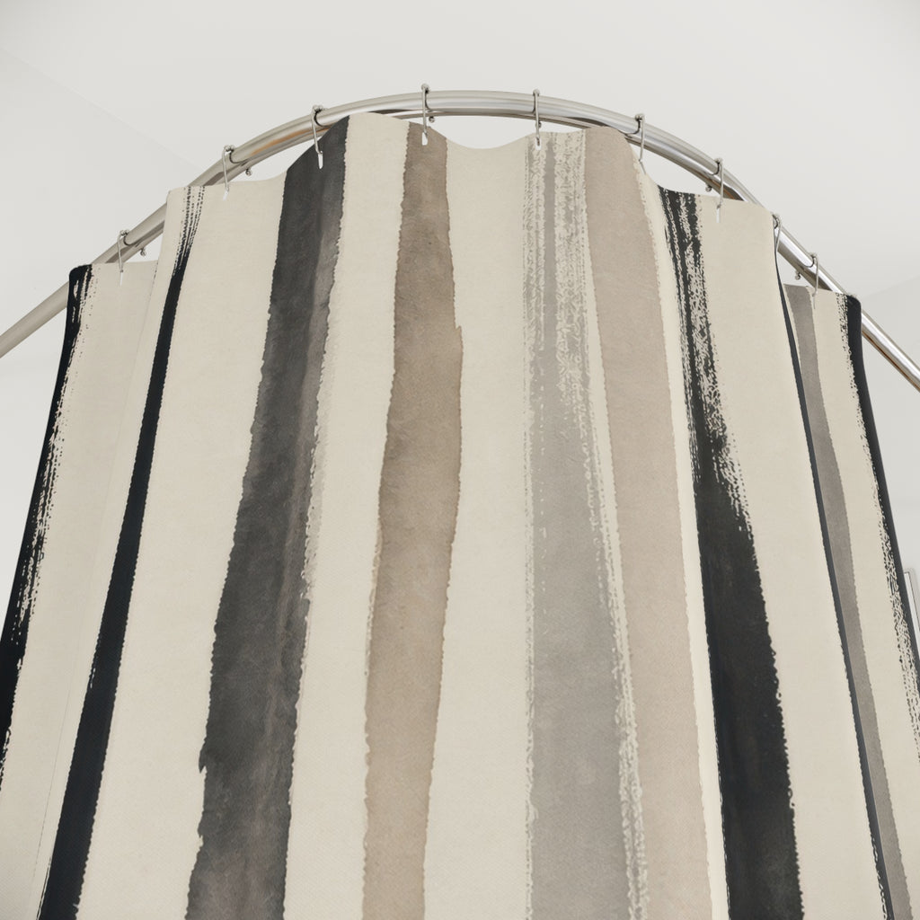 Charcoal Taupe Brush Stripe Shower Curtain