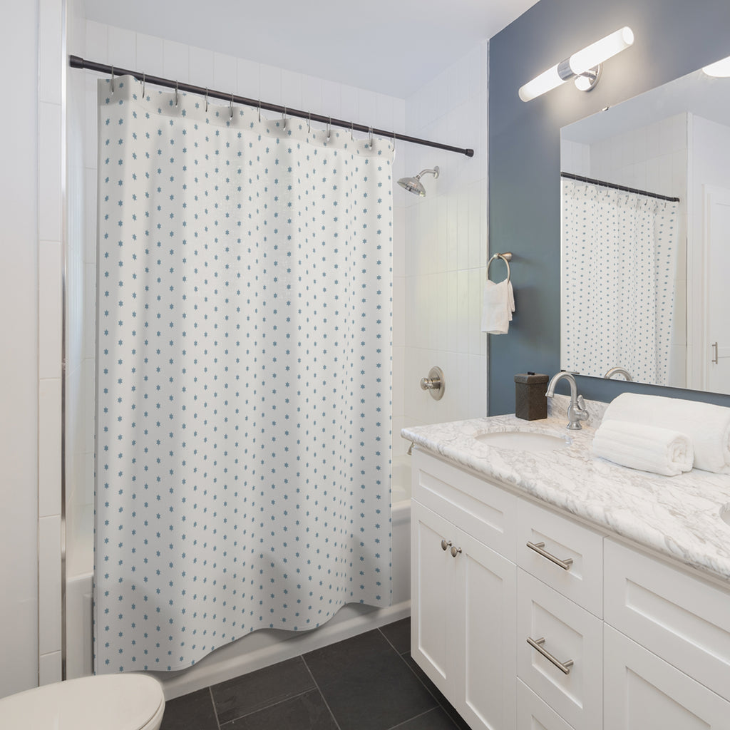Scandinavian Star Shower Curtain – Ice Blue Snowflake