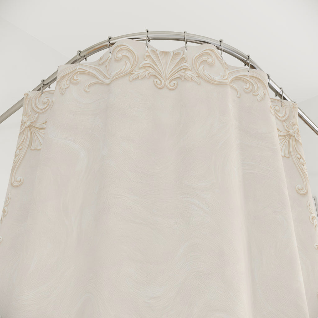 Cream Shower Curtain, Beige Classic Bath Decor, Ornate Frame Border Pattern, Elegant Neutral Guest Bathroom Decor, Classic Neutral Style