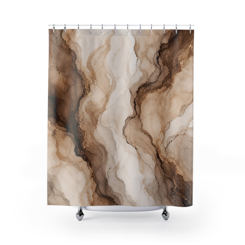 Brown Beige Abstract Stone Shower Curtain