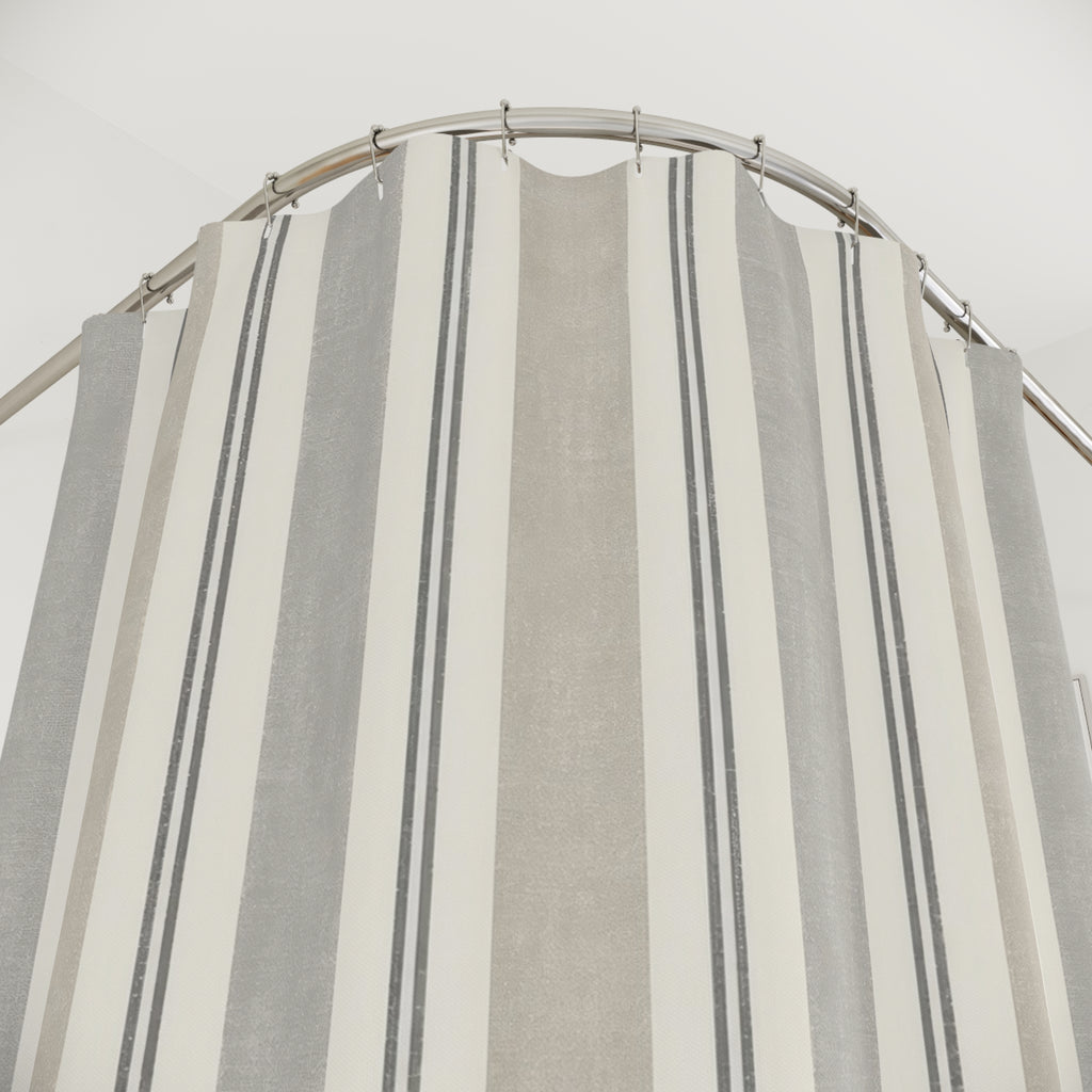 Beige Grey Stripe Shower Curtain, Beige Gray Classic Bathroom Decor, Modern Stripe Bath Curtain, Guest Bath Decor, Small Bathroom Decor