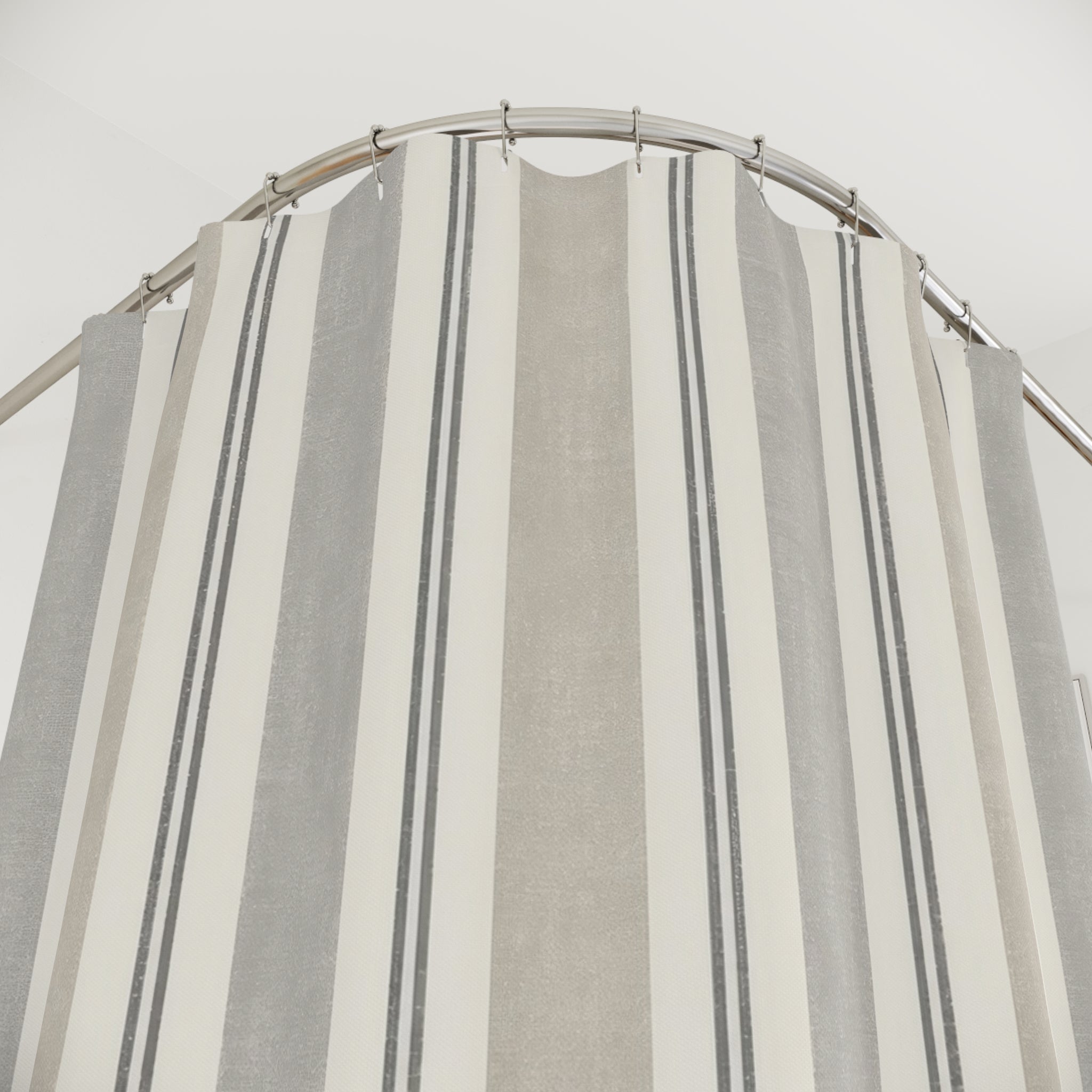 Beige Grey Stripe Shower Curtain, Beige Gray Classic Bathroom Decor, Modern Stripe Bath Curtain, Guest Bath Decor, Small Bathroom Decor