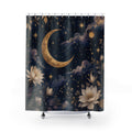 Celestial Shower Curtain: Moon Stars Floral Pattern