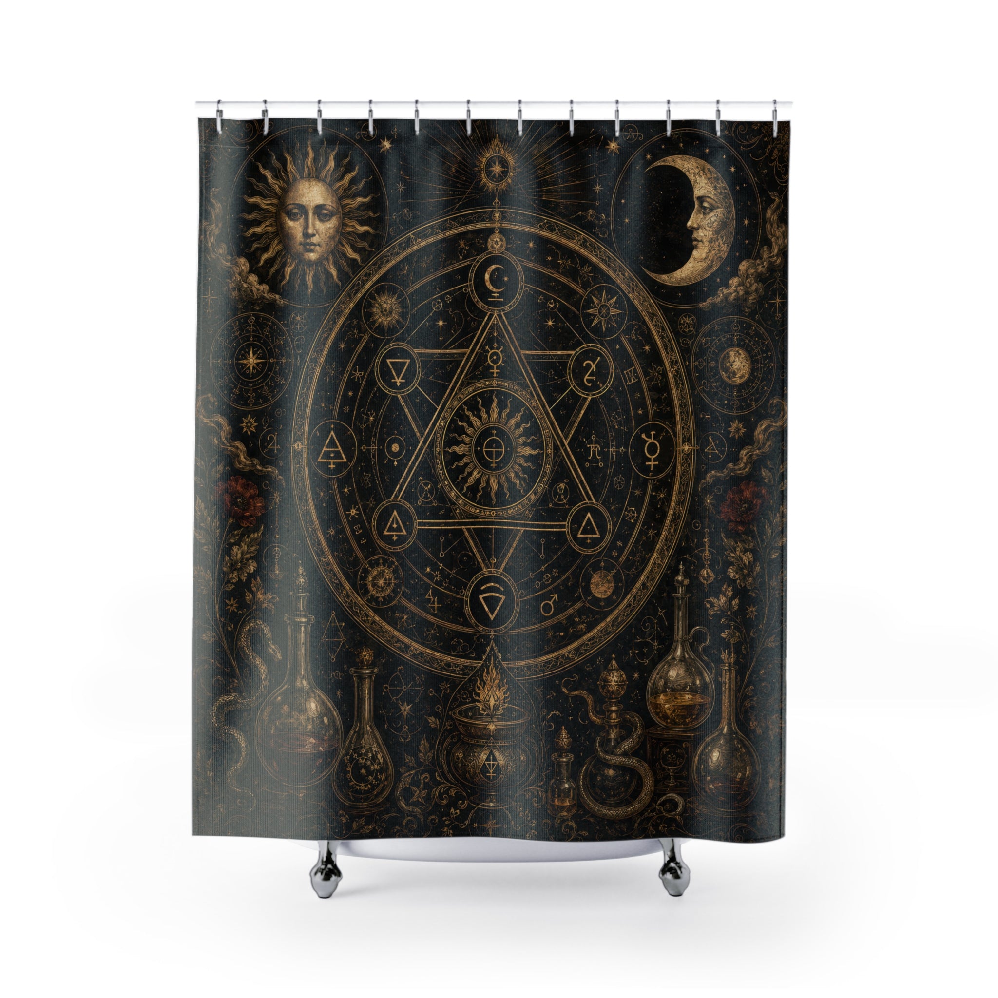 Alchemy Shower Curtain: Black Gold Celestial