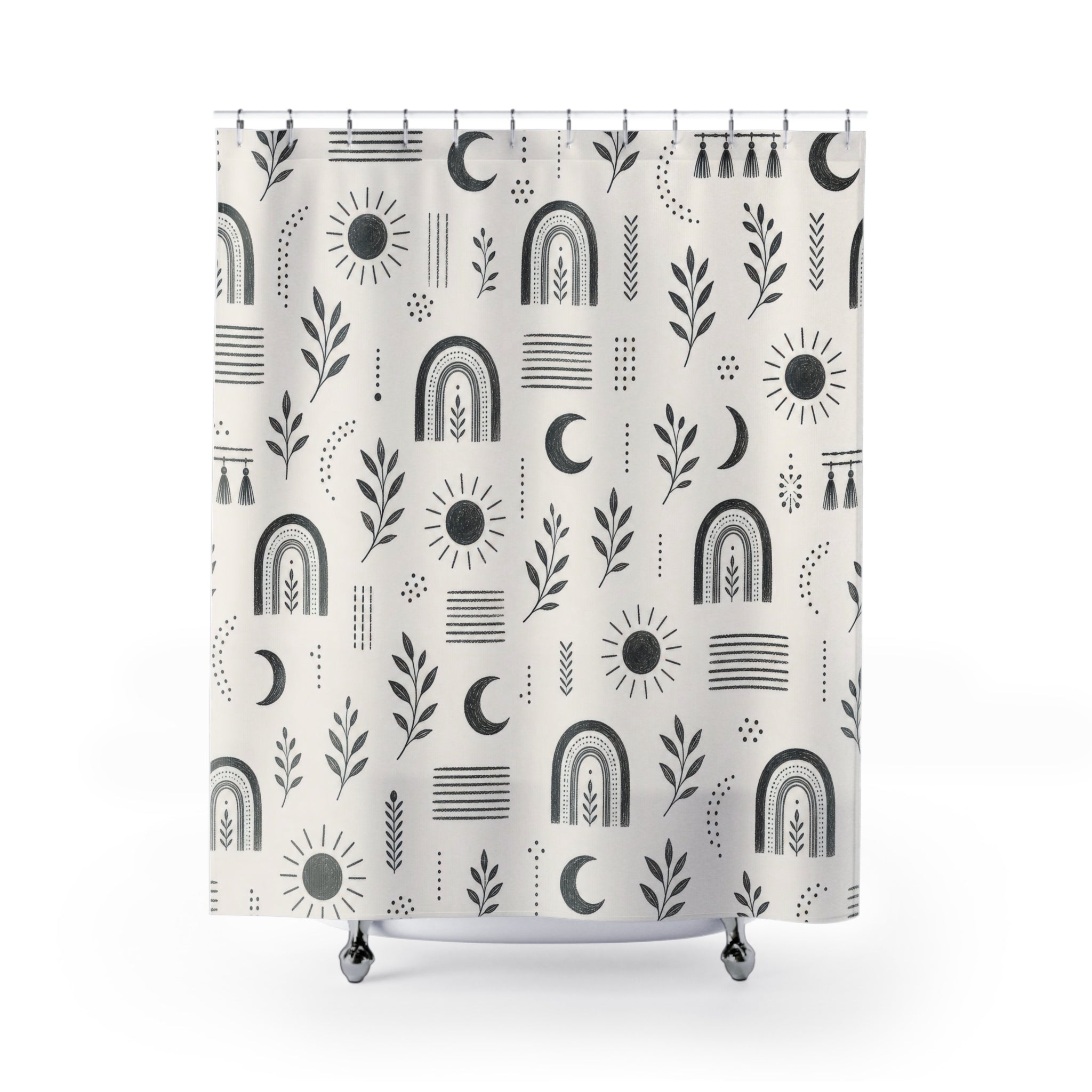 Black White Boho Shower Curtain