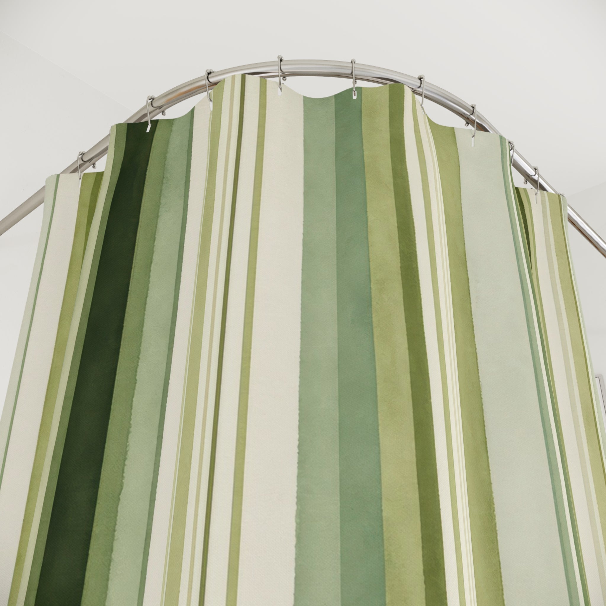 Forest Olive Green Watercolor Stripe Shower Curtain