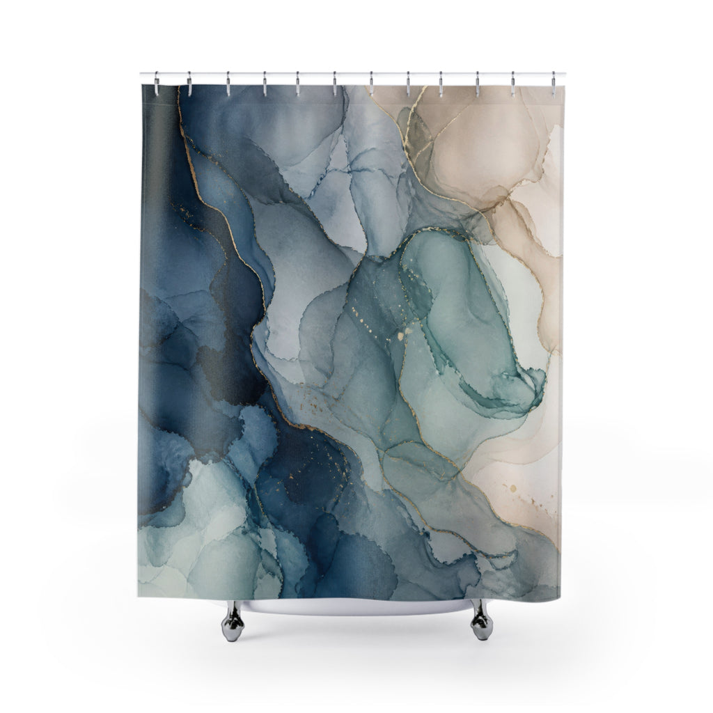 Navy Aqua Alcohol Ink Abstract Shower Curtain