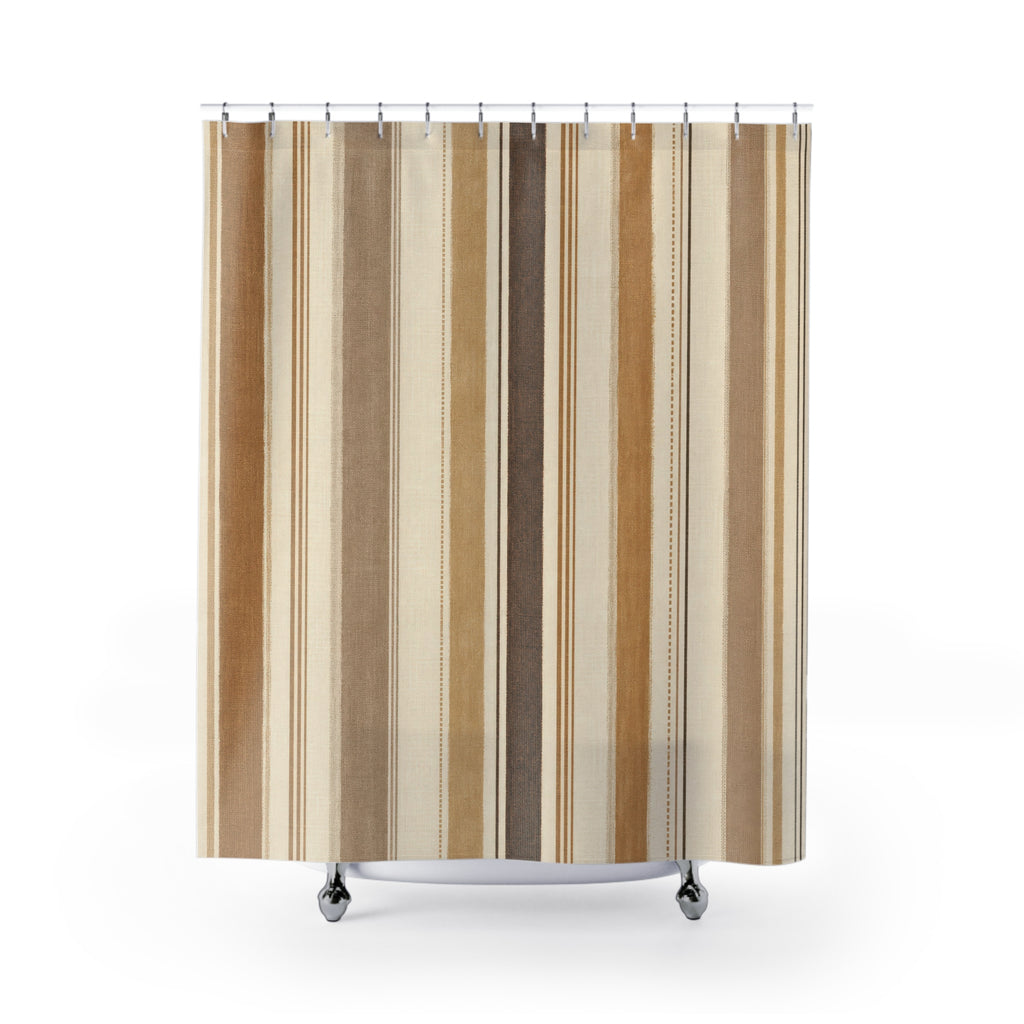 Beige Tan Vertical Stripe Shower Curtain