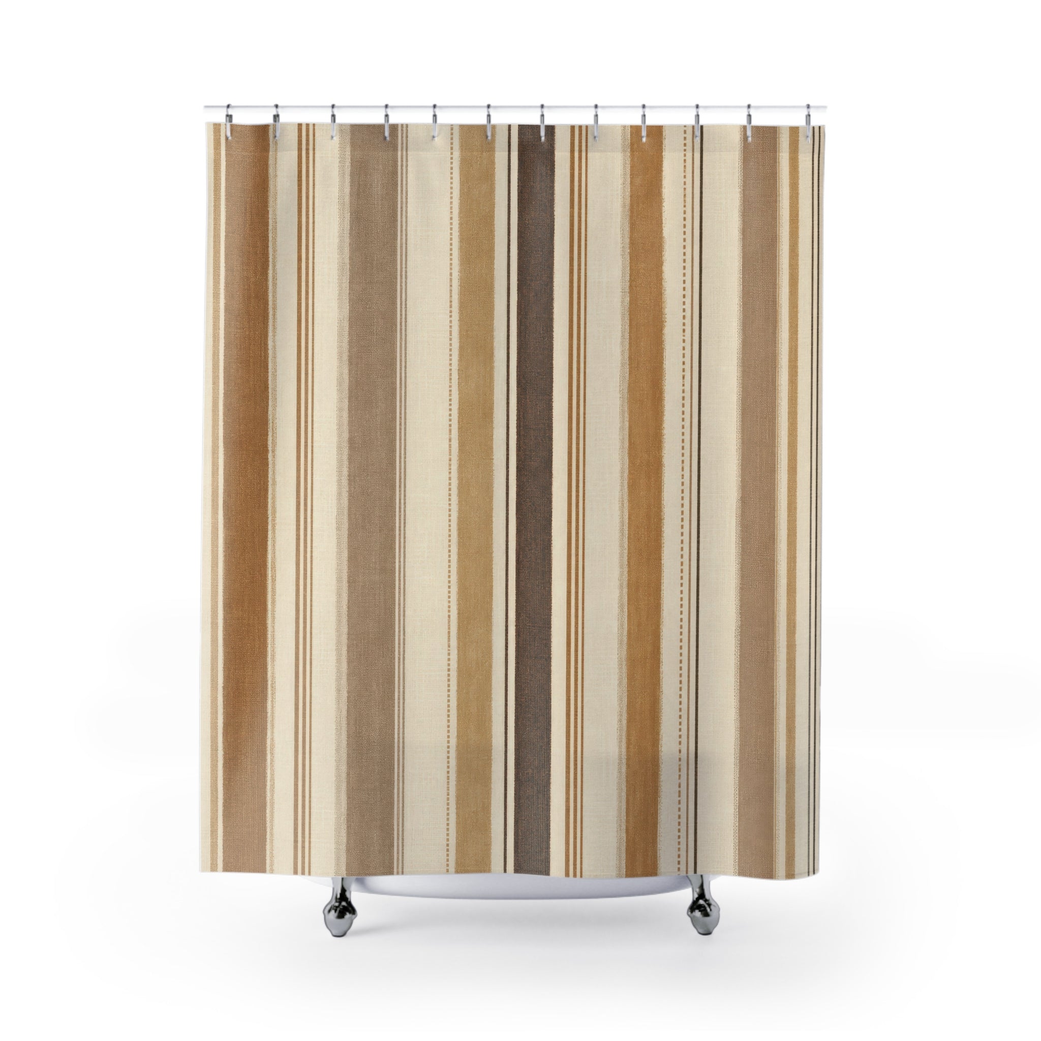 Beige Tan Vertical Stripe Shower Curtain