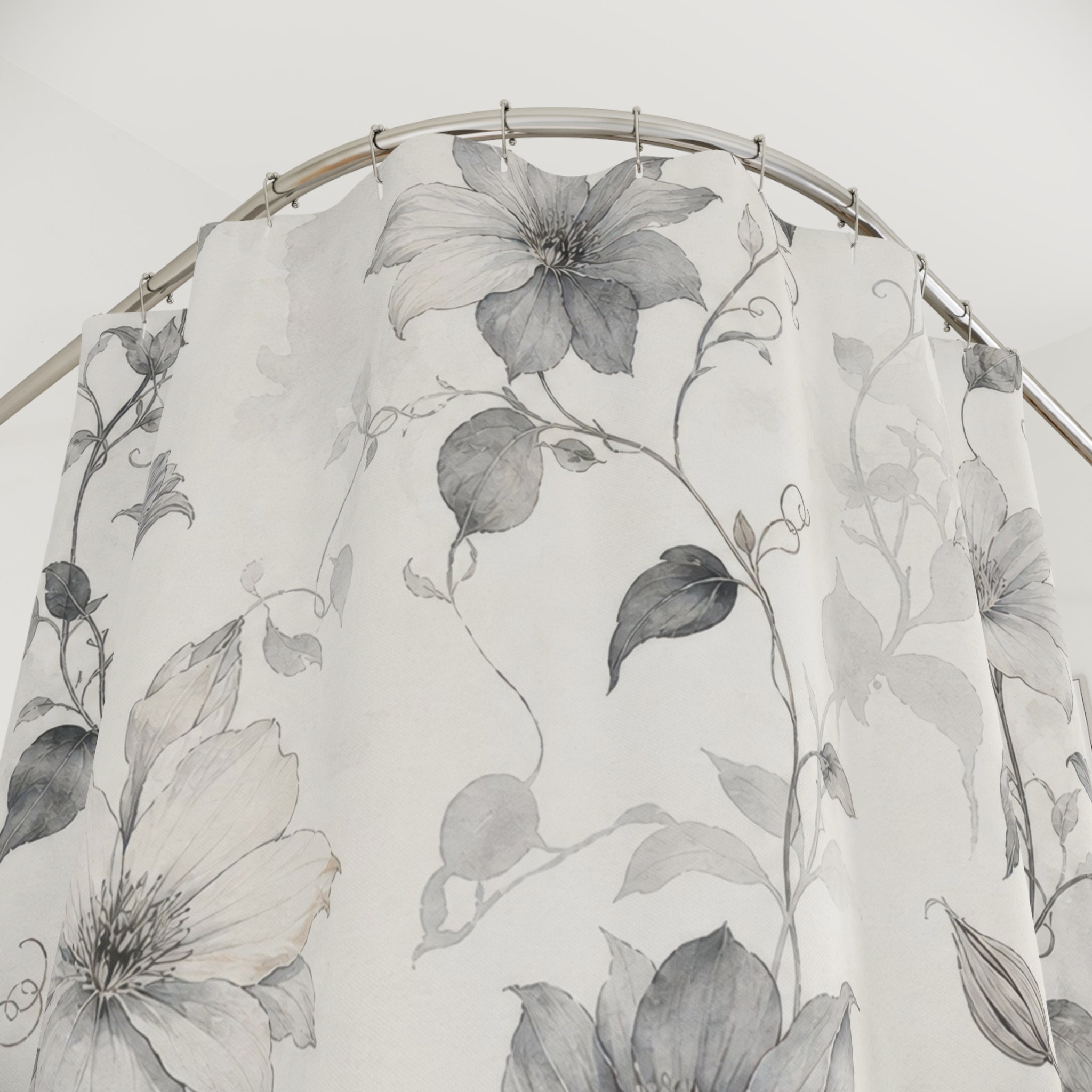 Gray White Botanical Vine Shower Curtain
