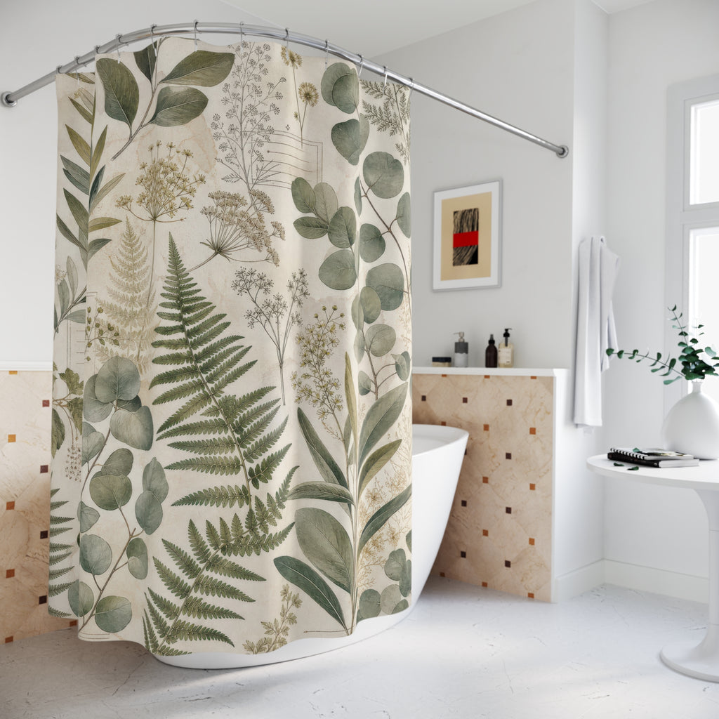 Botanical Shower Curtain: Sage Green Leaf Pattern