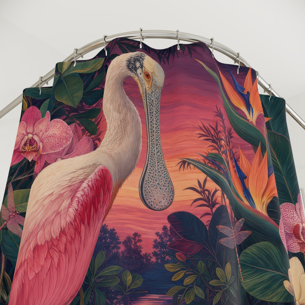 Tropical Spoonbill Pair Shower Curtain