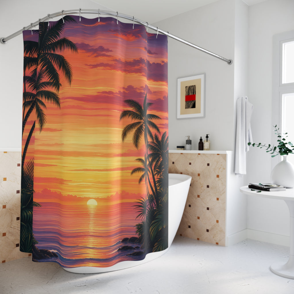 Tropical Palm Sunset Shower Curtain