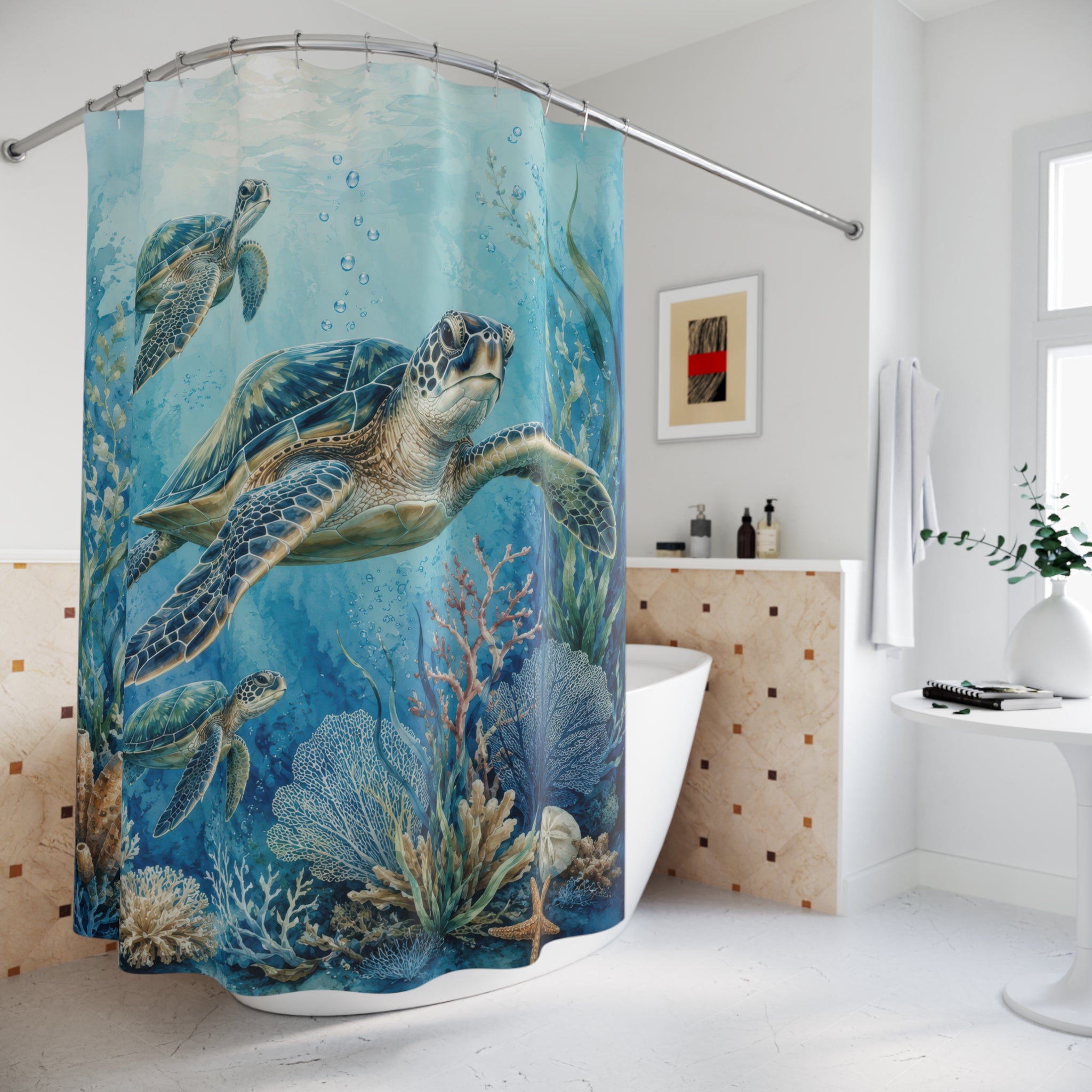 Sea Turtle Shower Curtain: Blue Green Ocean