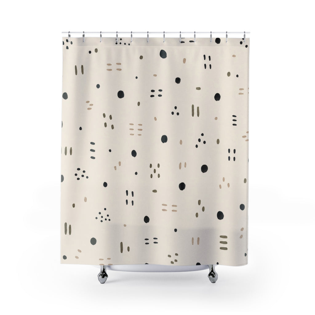 Black Beige Dot Dash Shower Curtain