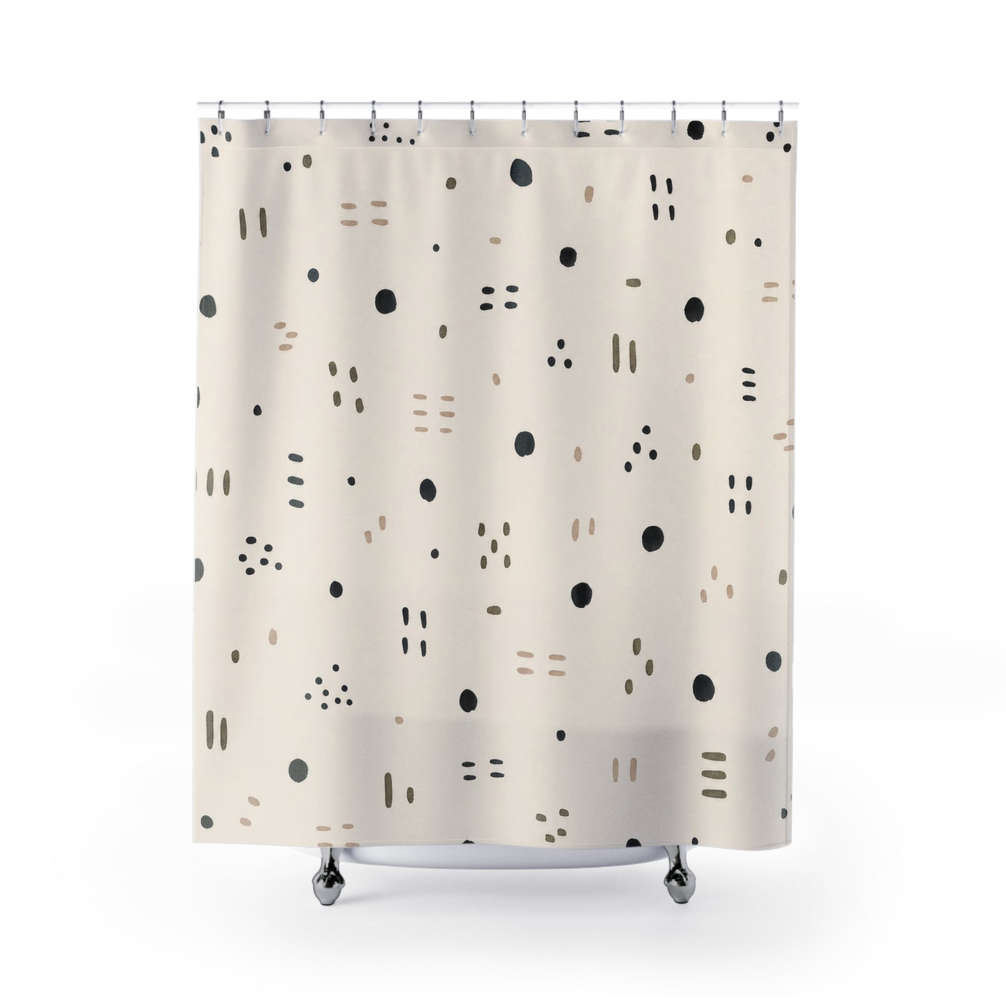 Black Beige Dot Dash Shower Curtain