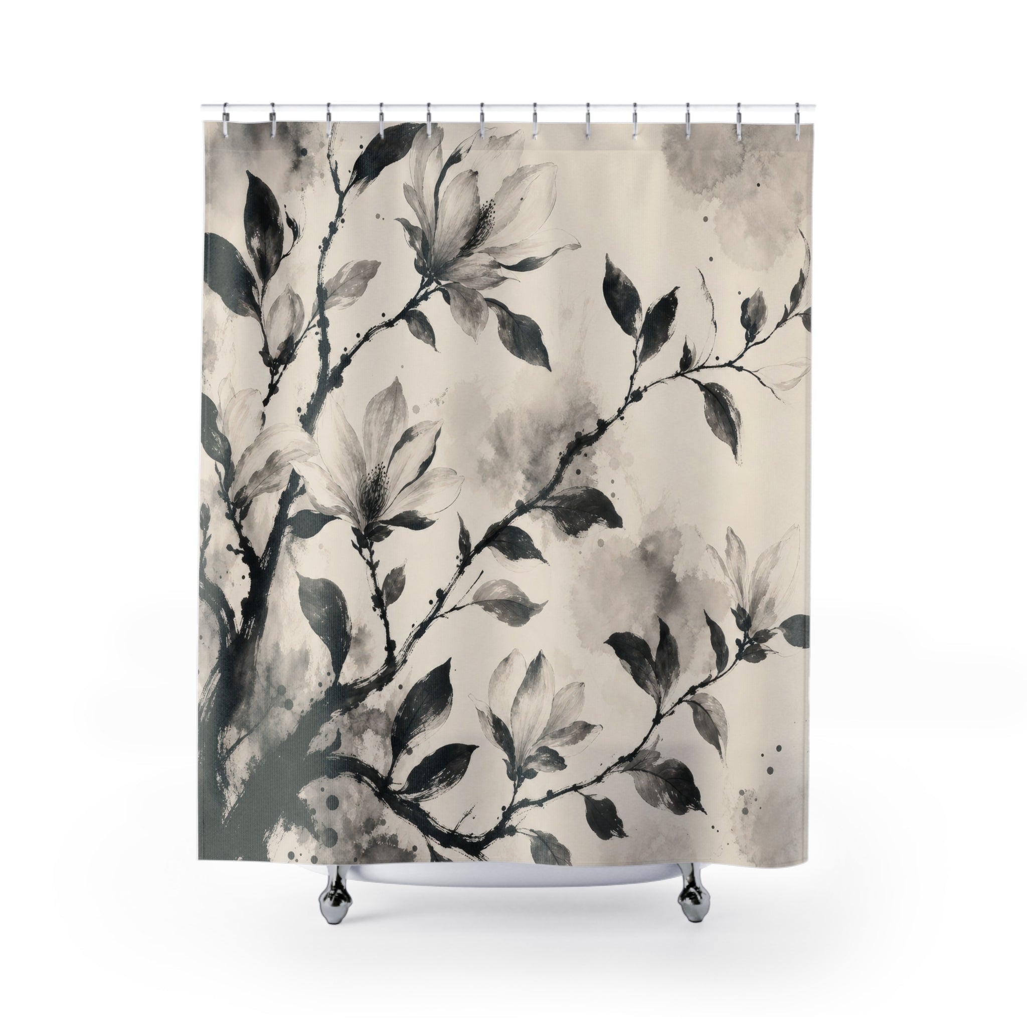 Black White Magnolia Ink Shower Curtain