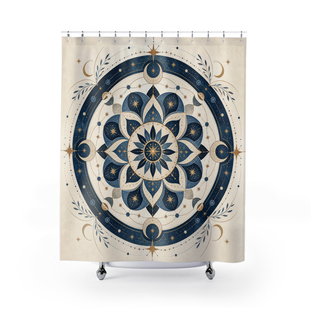 Navy Blue Compass Medallion Shower Curtain