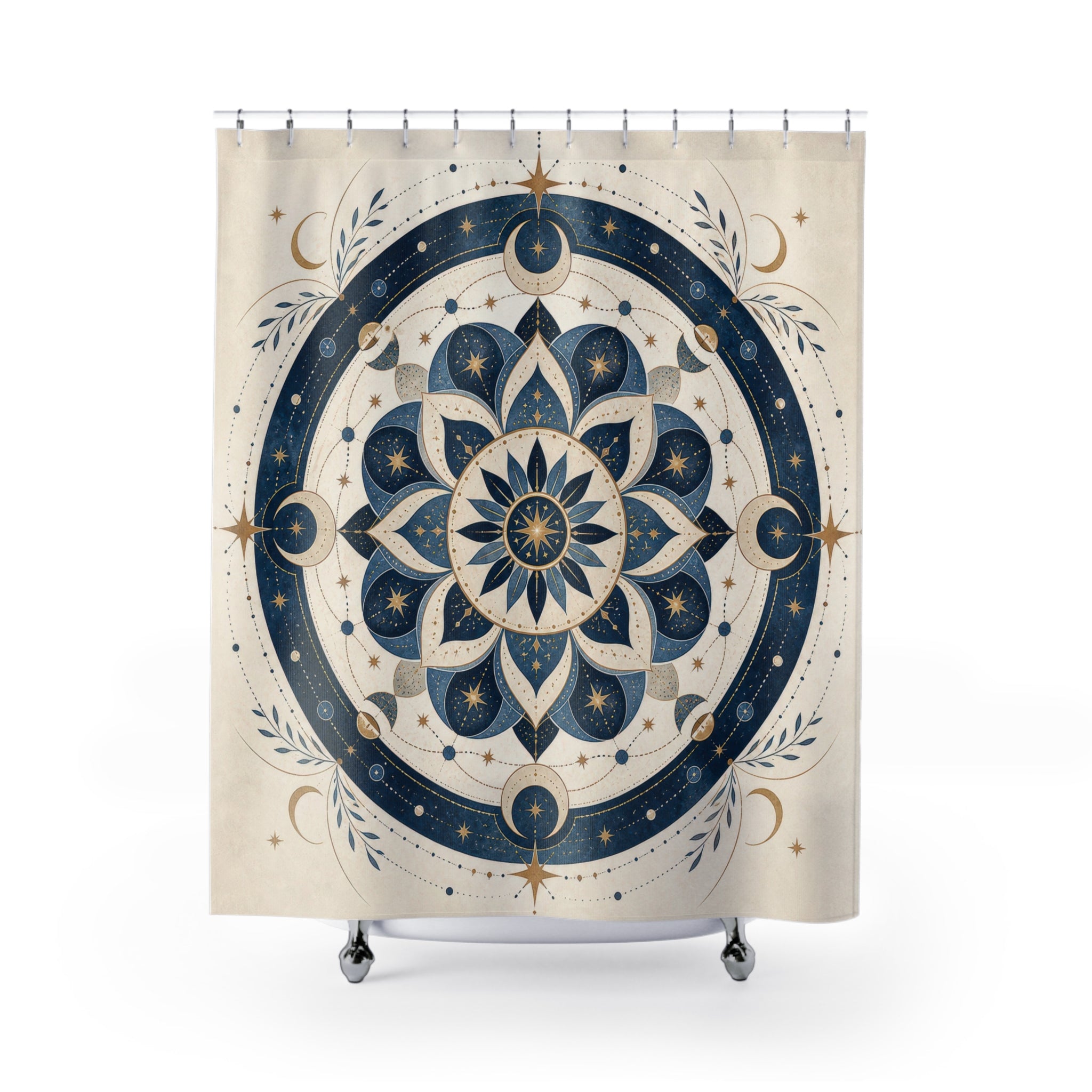 Navy Blue Compass Medallion Shower Curtain