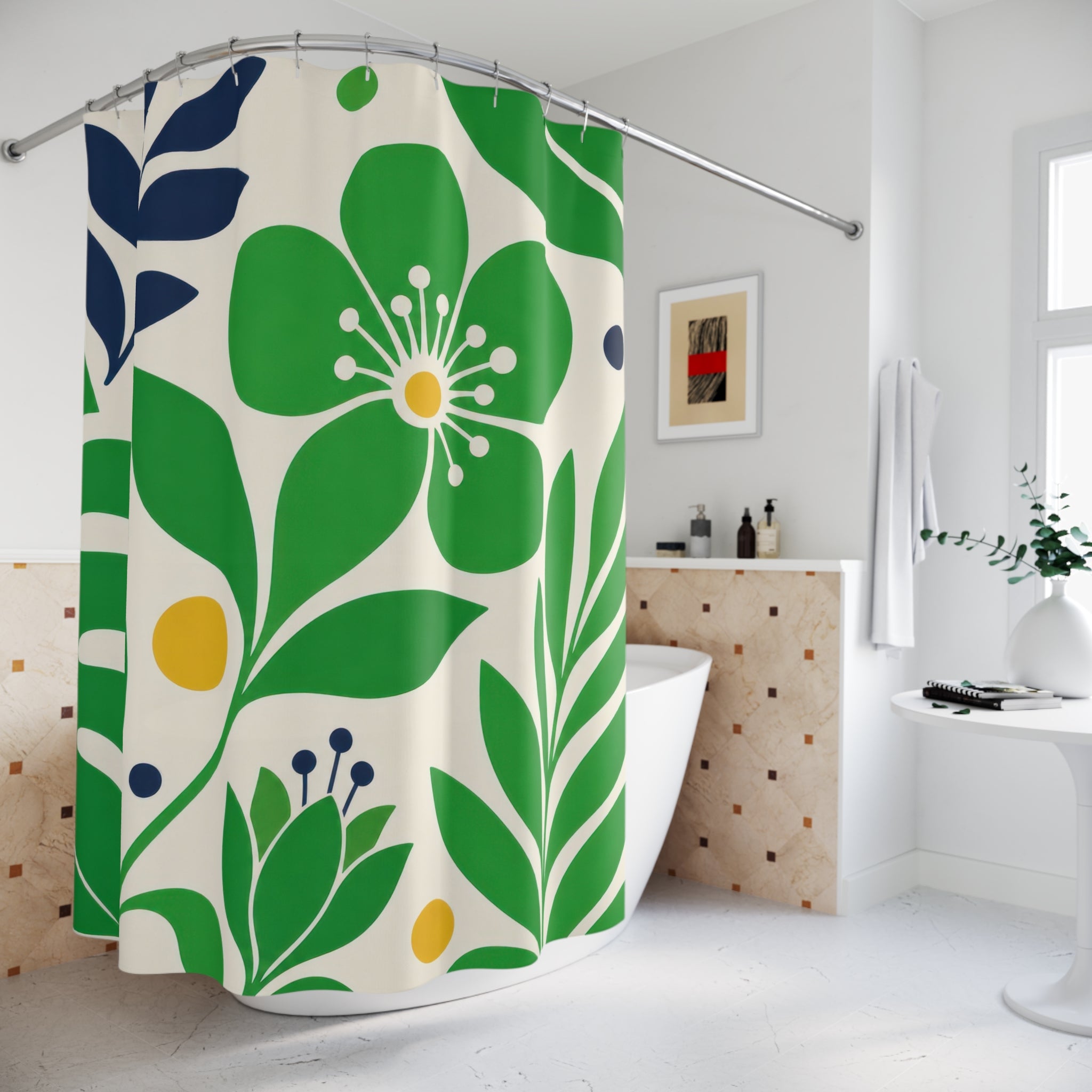 Kelly Botanical Green White Shower Curtain