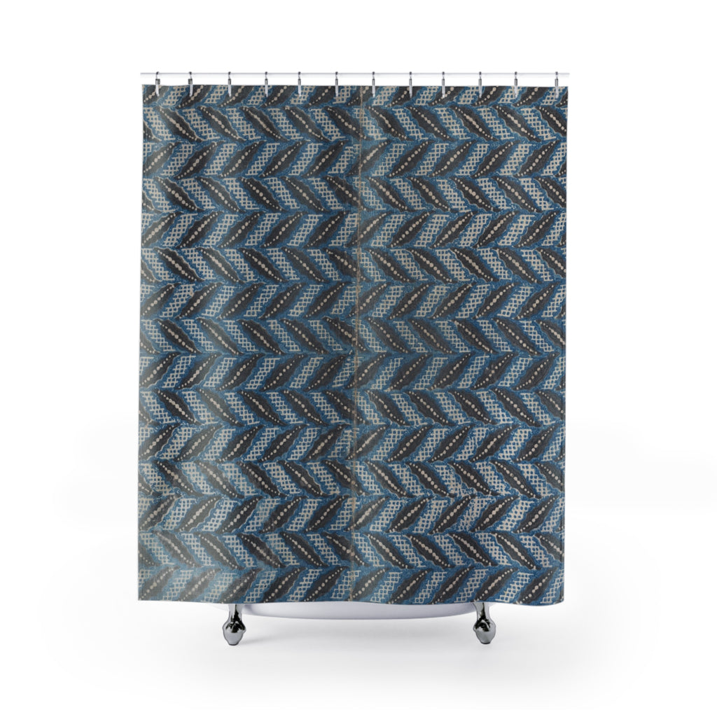 Antique Chevron Shower Curtain – Black, Blue & Grey