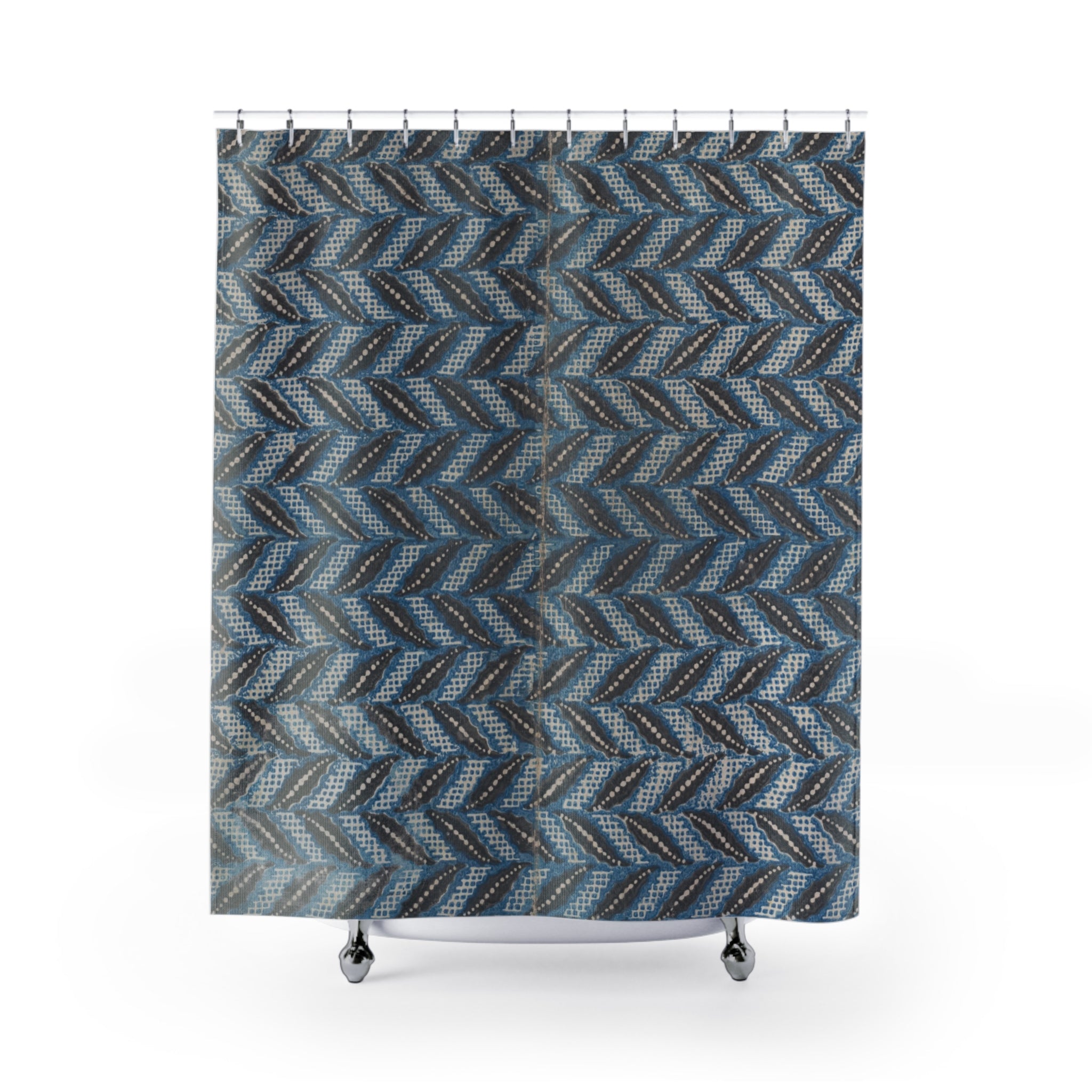 Antique Chevron Shower Curtain – Black, Blue & Grey