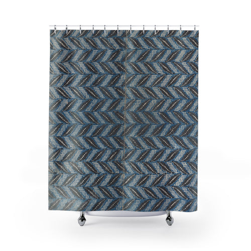 Antique Chevron Shower Curtain – Black, Blue & Grey