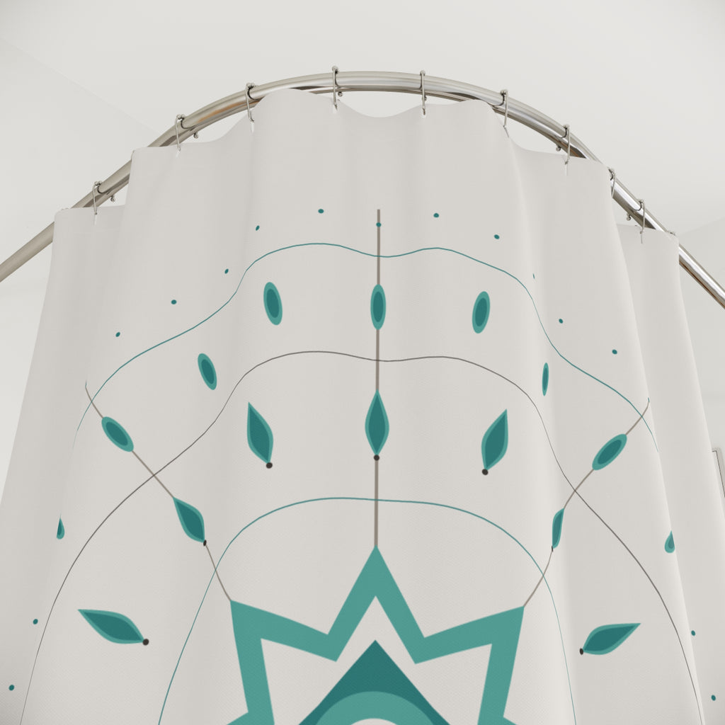 Teal Mandala Shower Curtain – Compass Star on Cream