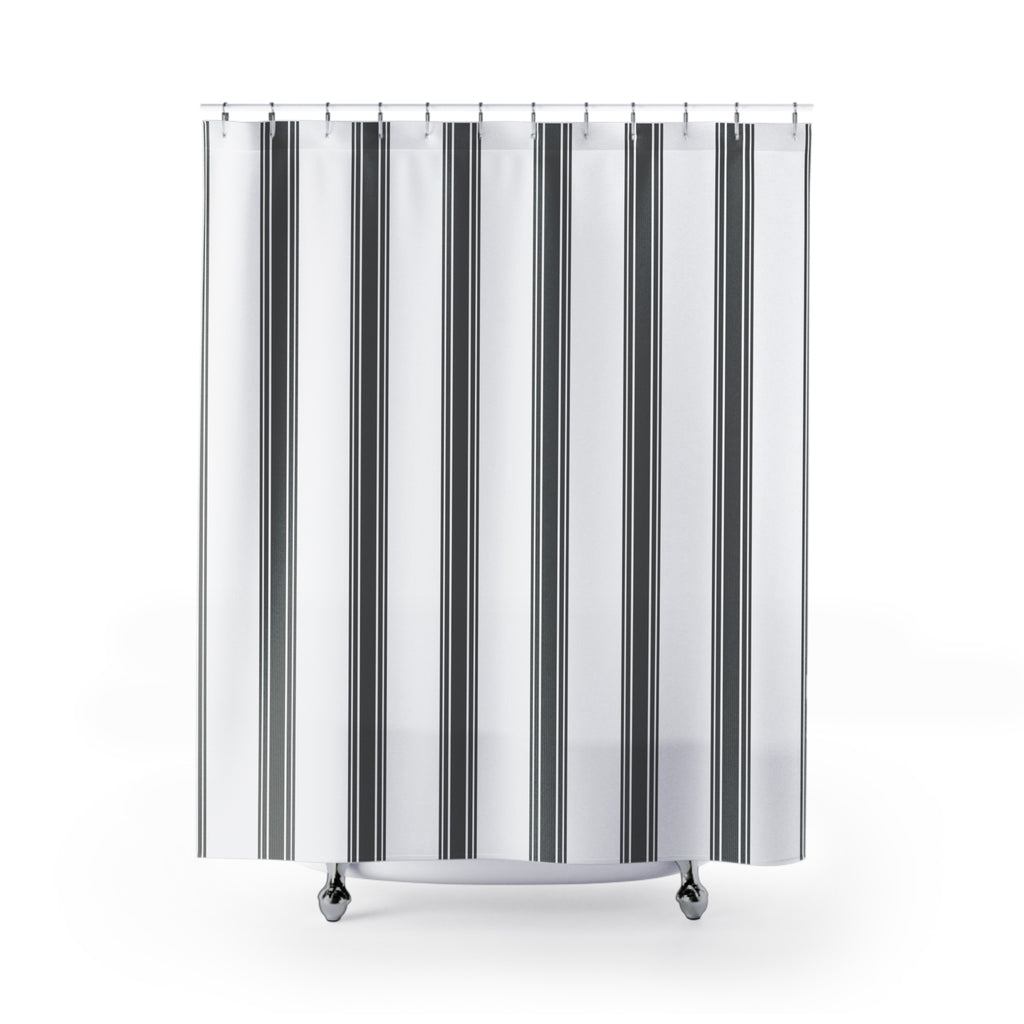 Grey Ticking Stripe Shower Curtain