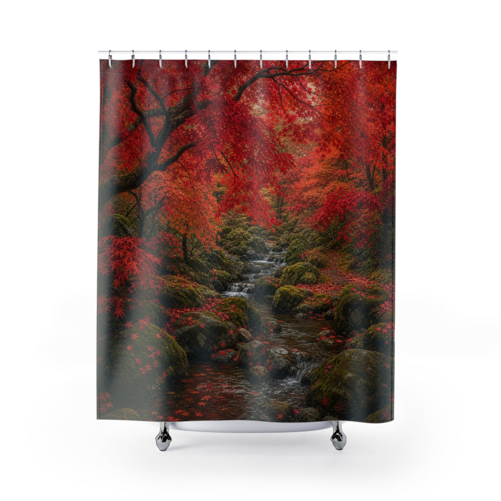 Red Maple Moss Garden Shower Curtain