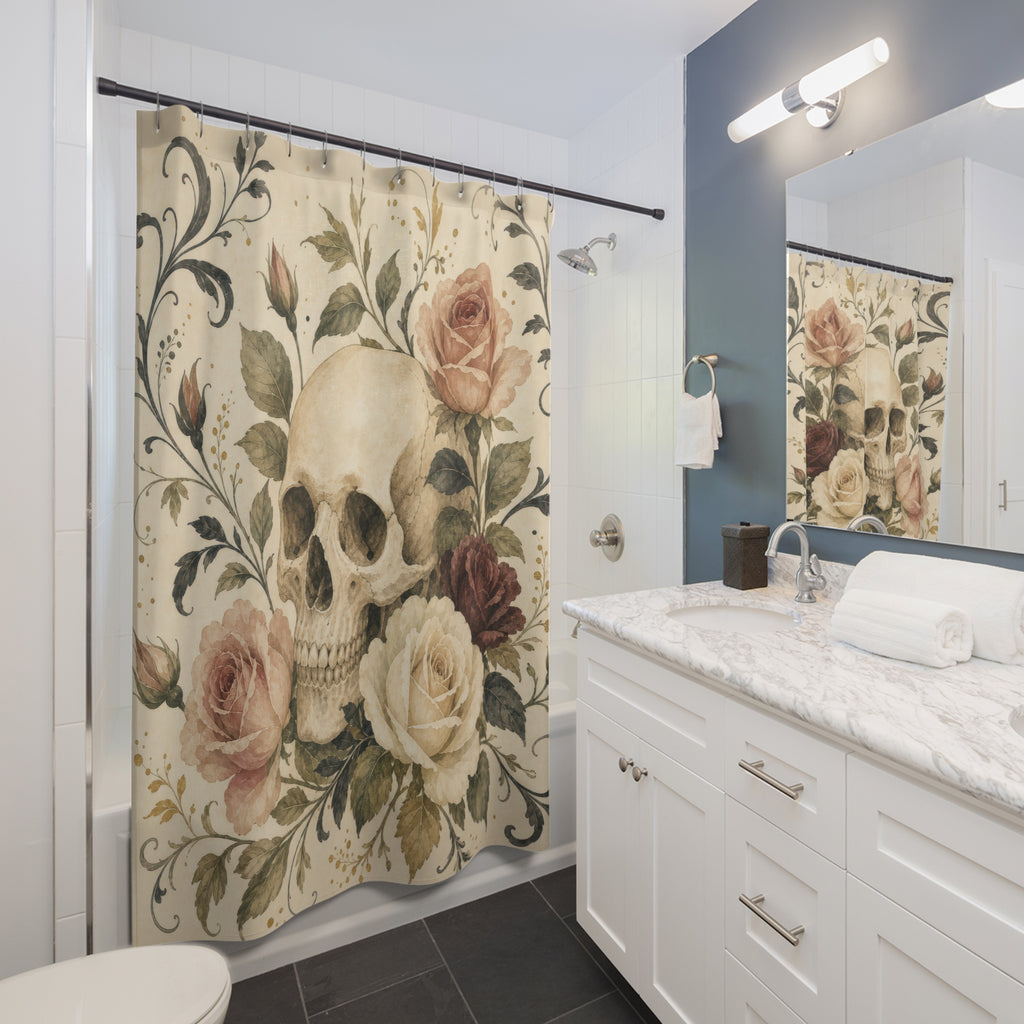 Gothic Floral Skull Shower Curtain
