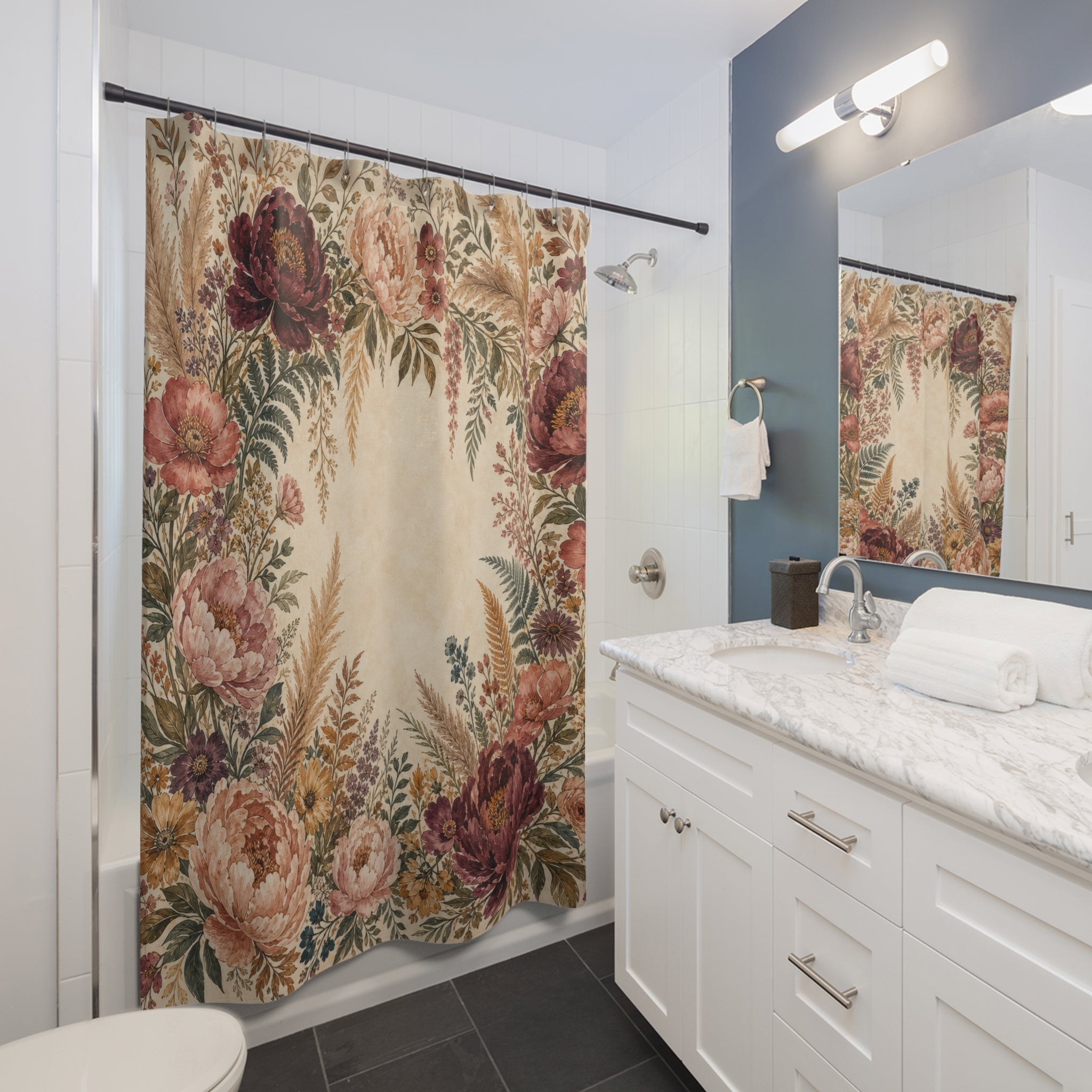 Vintage Rose Boho Shower Curtain