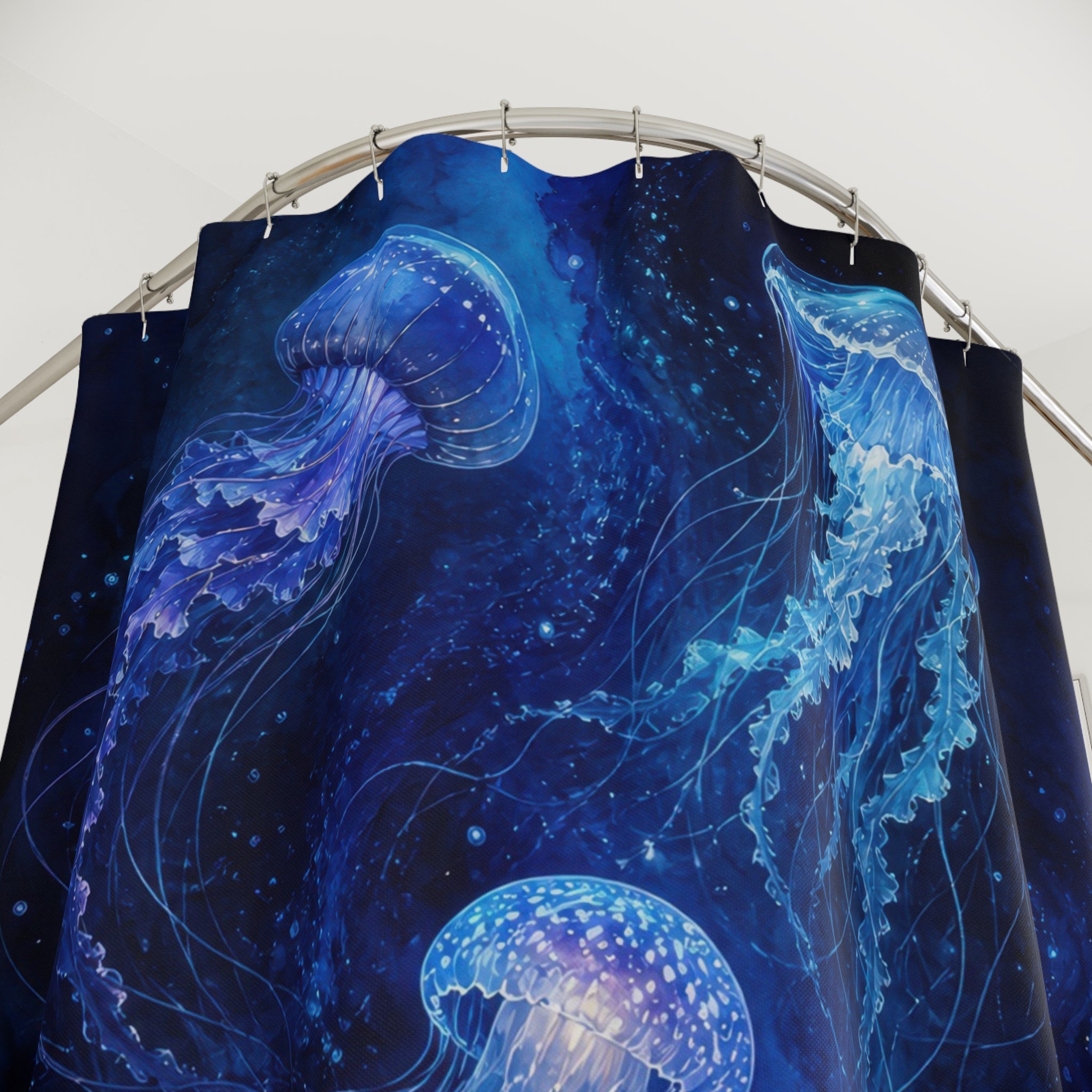 Glowing Jellyfish Dark Blue Shower Curtain