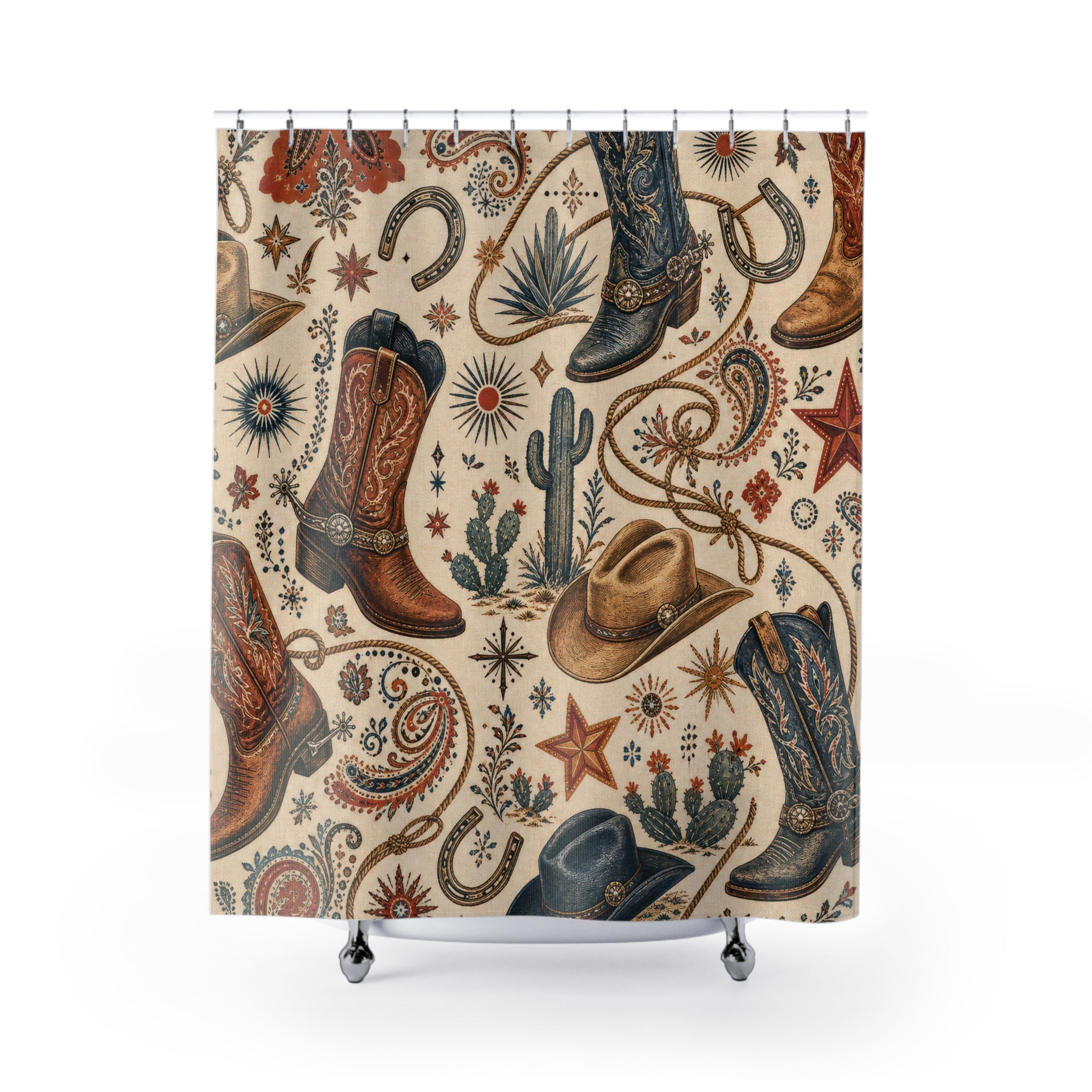 Cowboy Shower Curtain: Western Paisley Boot Pattern